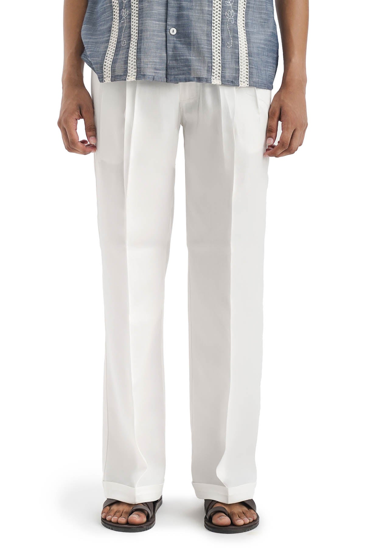 Notre Ame - Men White Tencel Crisp Pleats Pants for men online at ScrollnShops