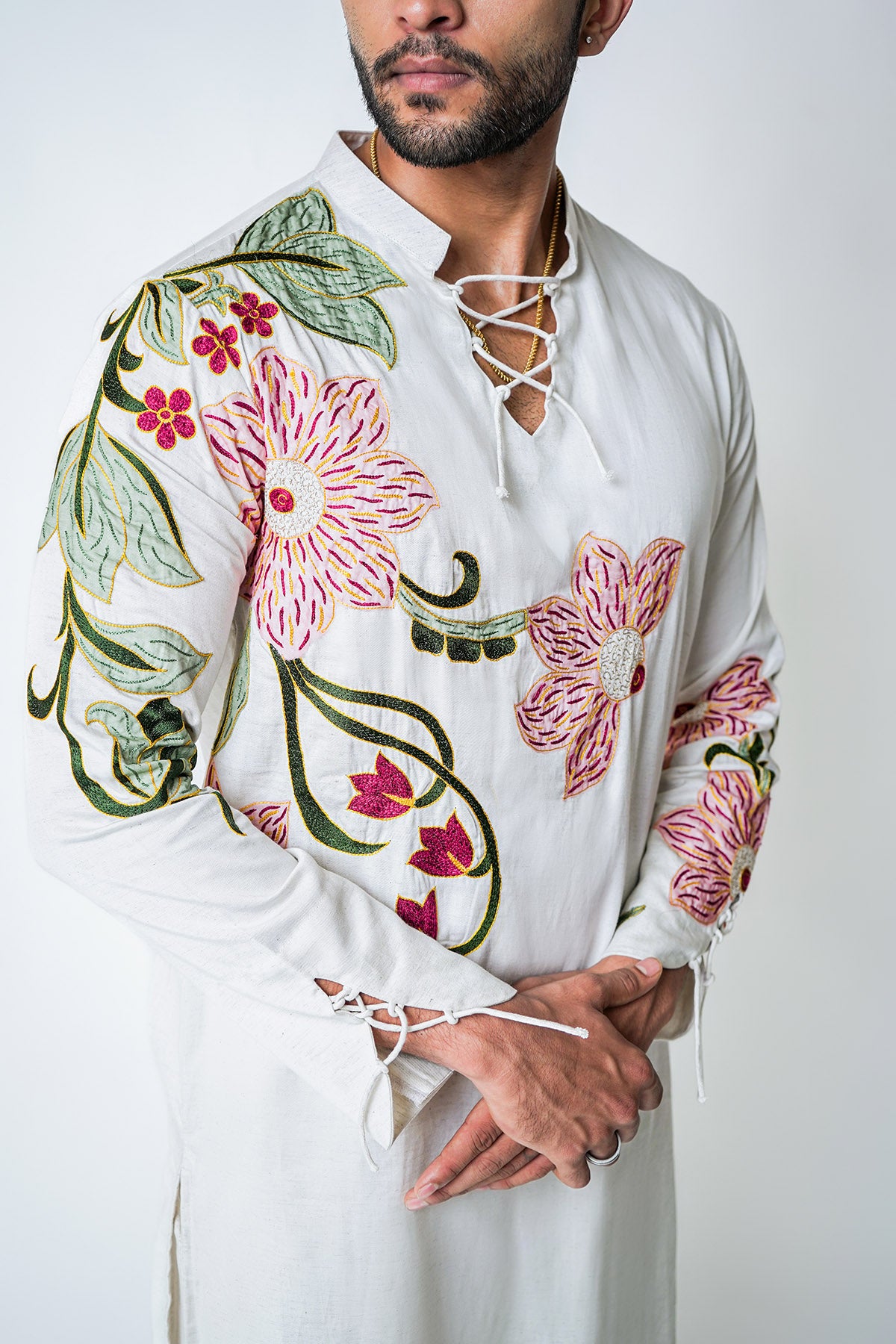 White Tencel Floral Kurta Set