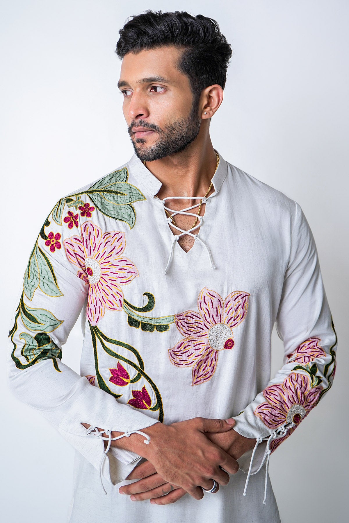White Tencel Floral Kurta Set