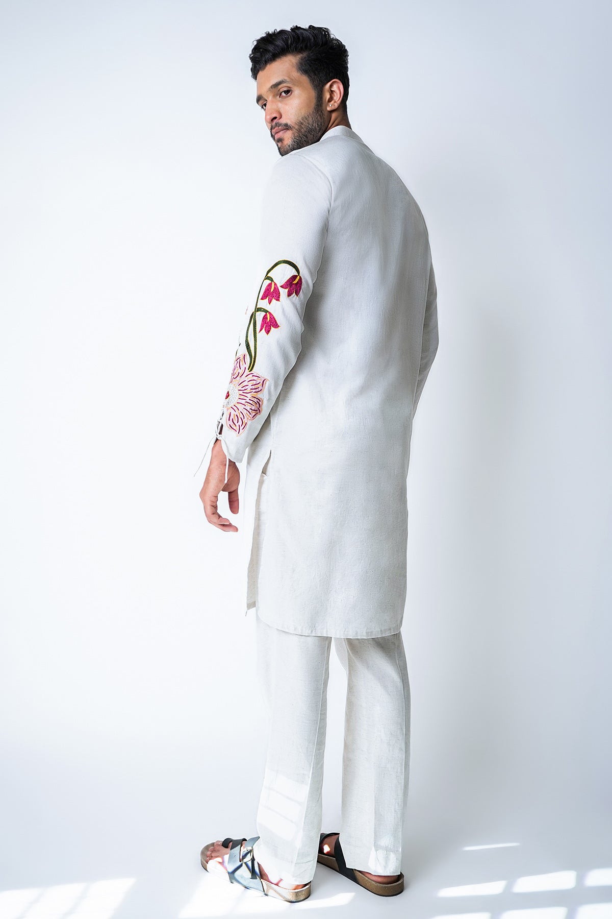 White Tencel Floral Kurta Set