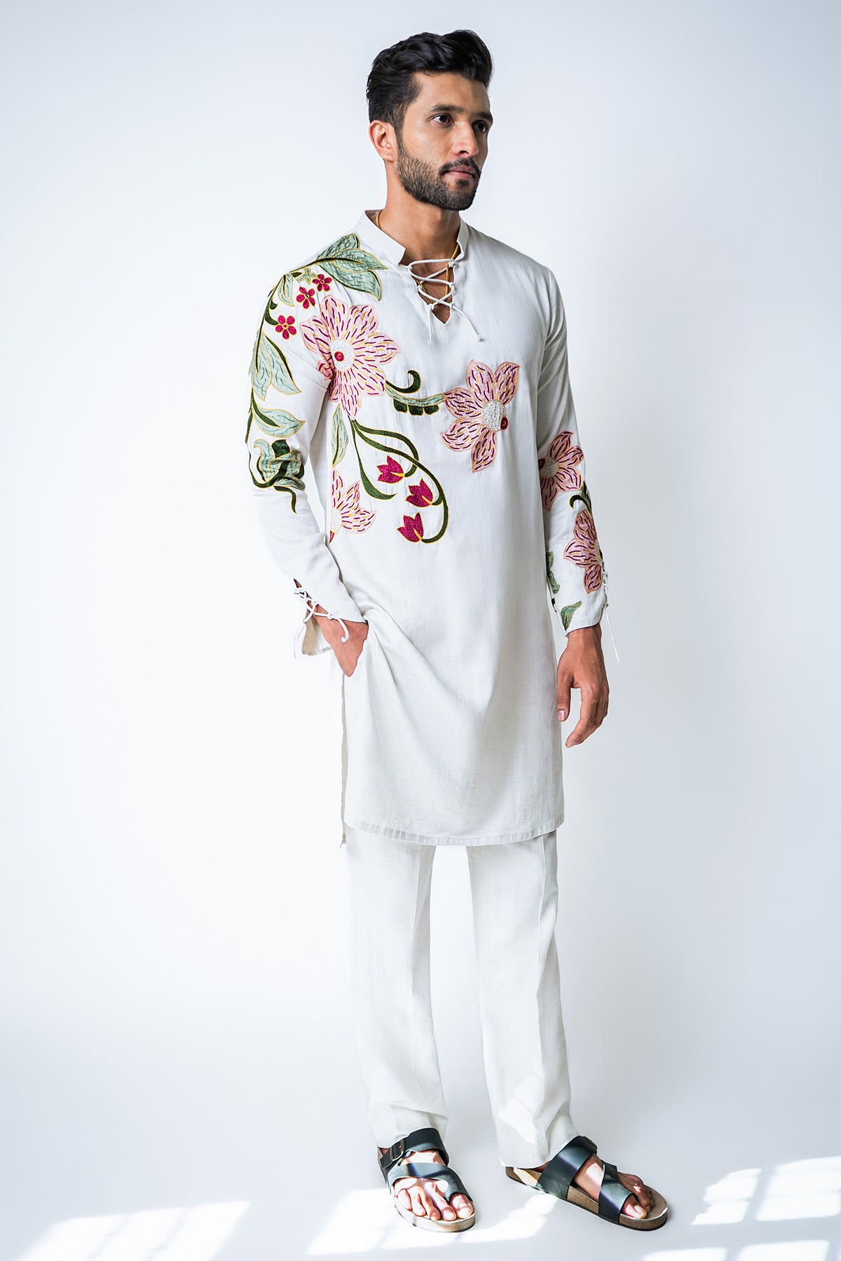 White Tencel Floral Kurta Set