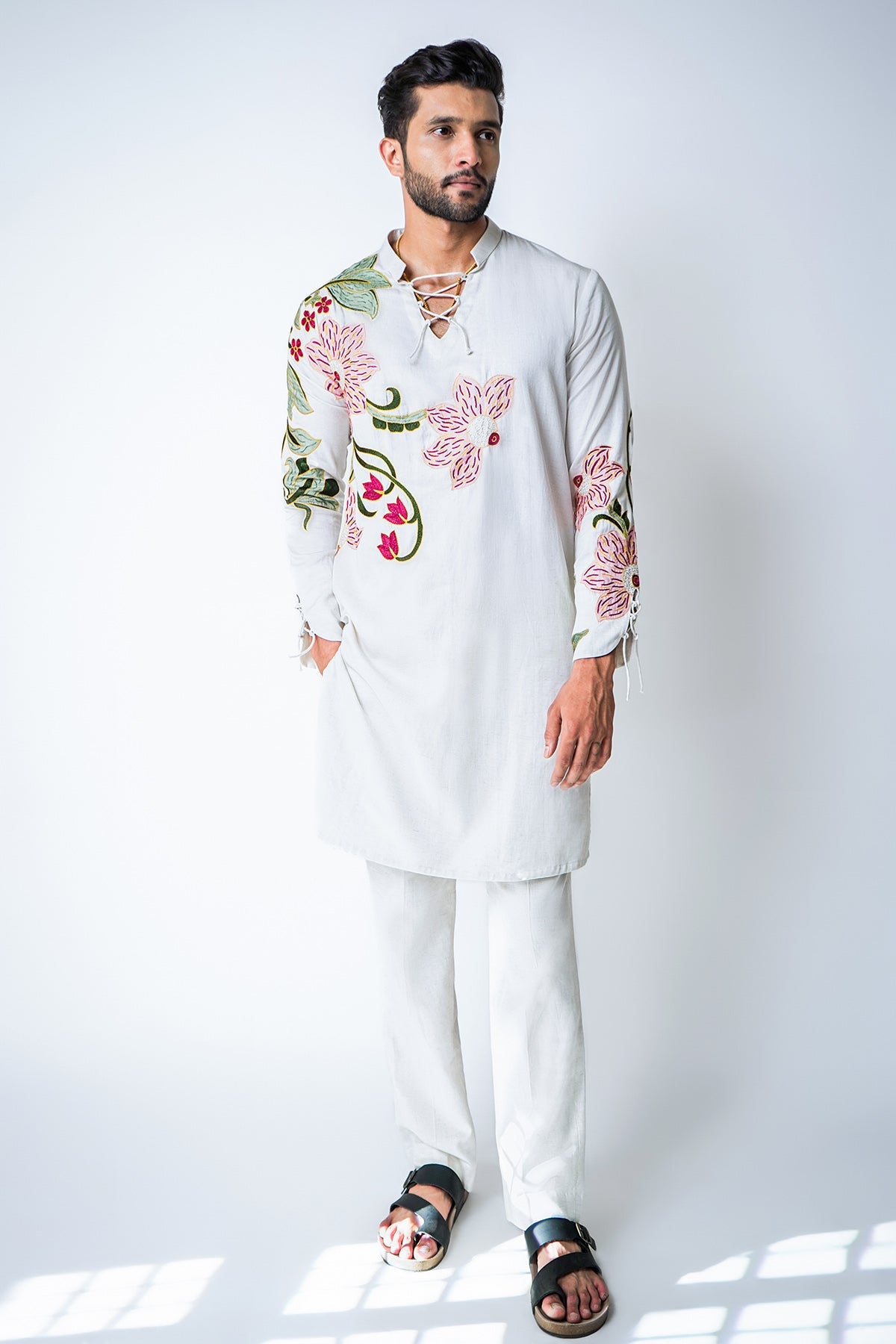 Buy White Tencel Floral Kurta Set for men by House of Sheriff online available at scrollnshops