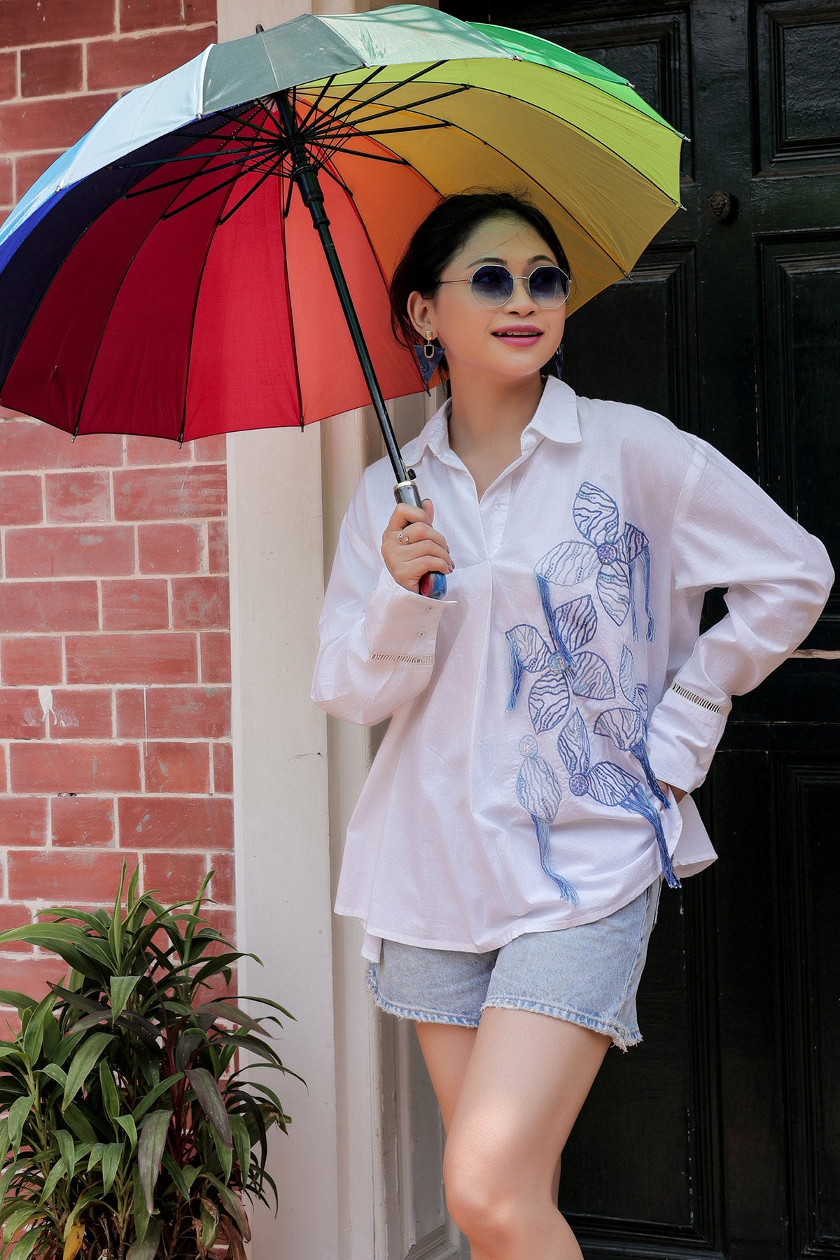 White Thread Embroidered Shirt