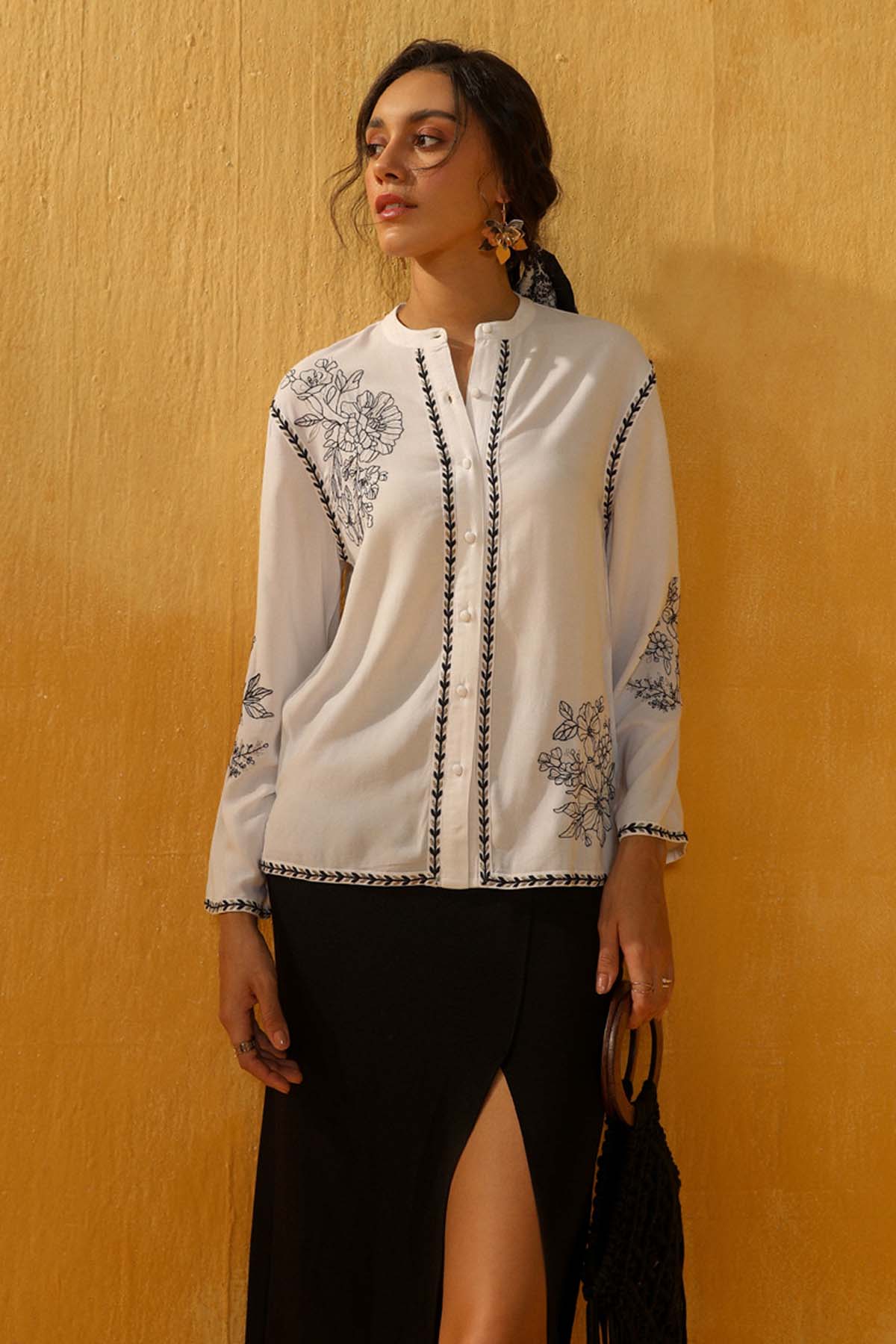 Sewtable Clothing White Thread Embroidered Top for women online at ScrollnShops