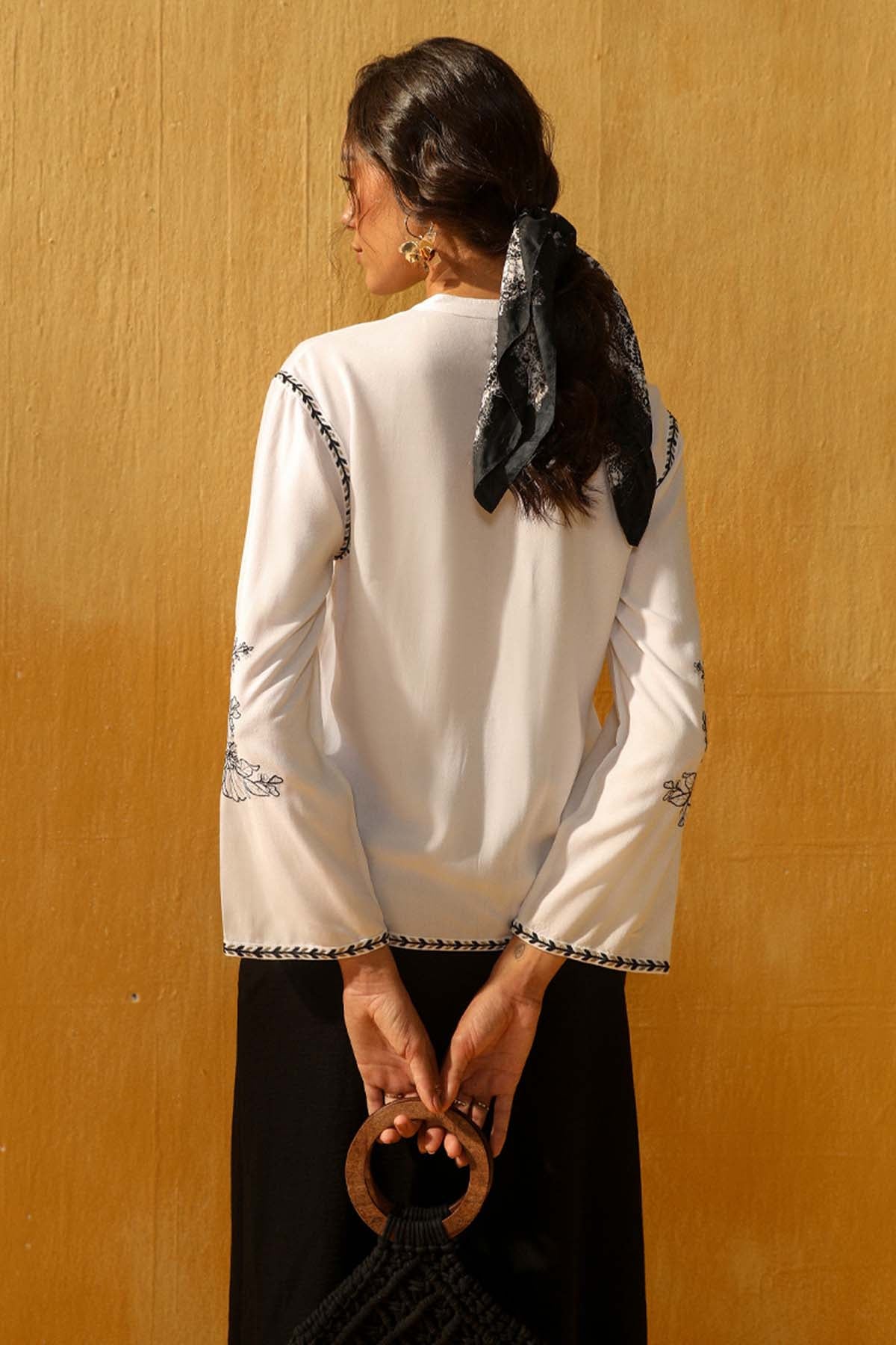 White Thread Embroidered Top