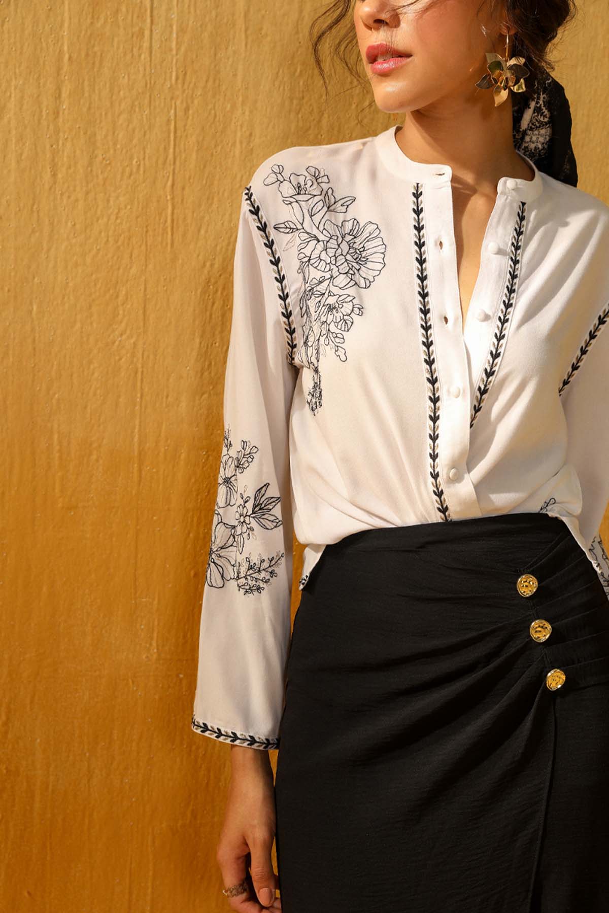 White Thread Embroidered Top