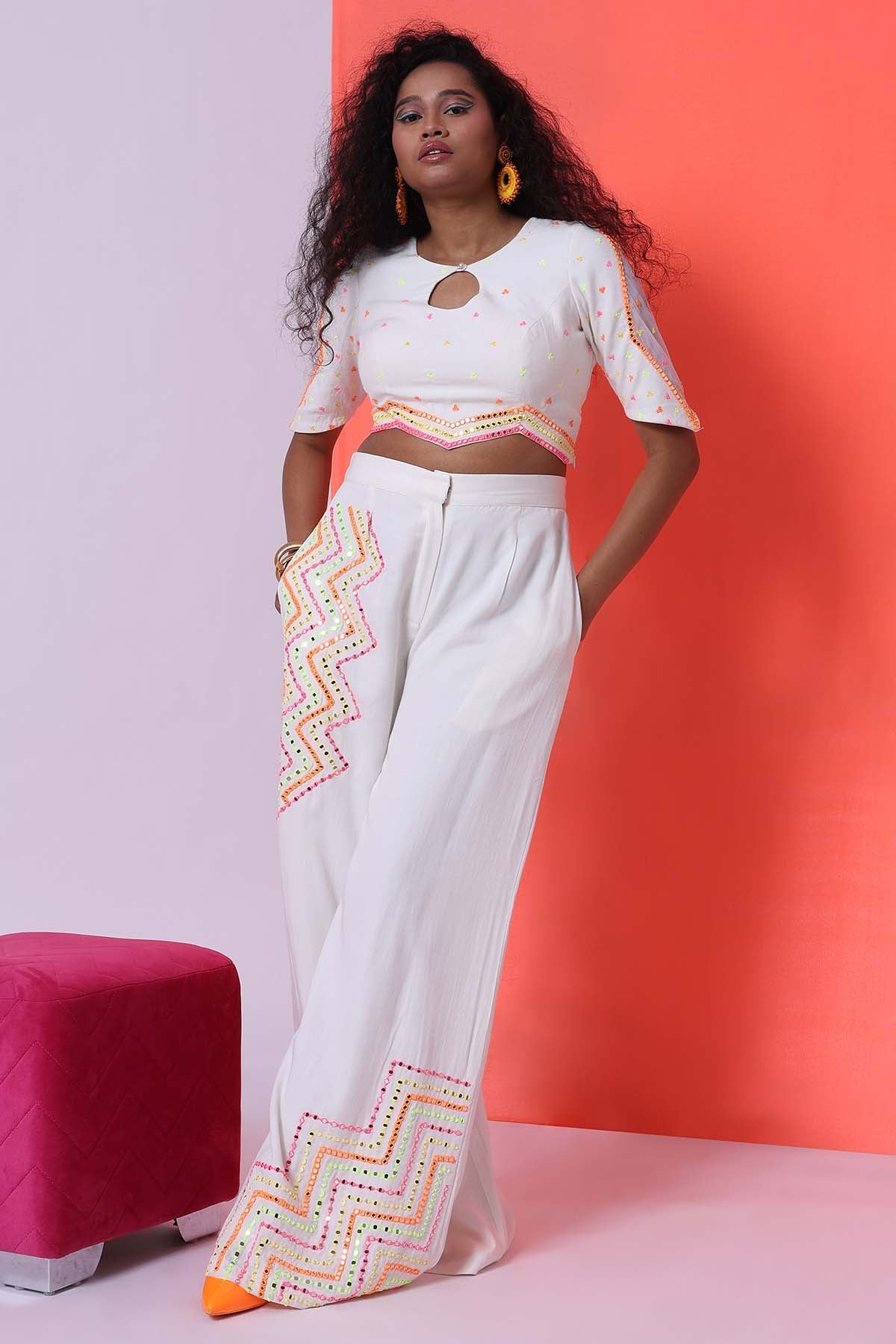The House Of Shes White Thread Work Co-ord Set for women online at ScrollnShops