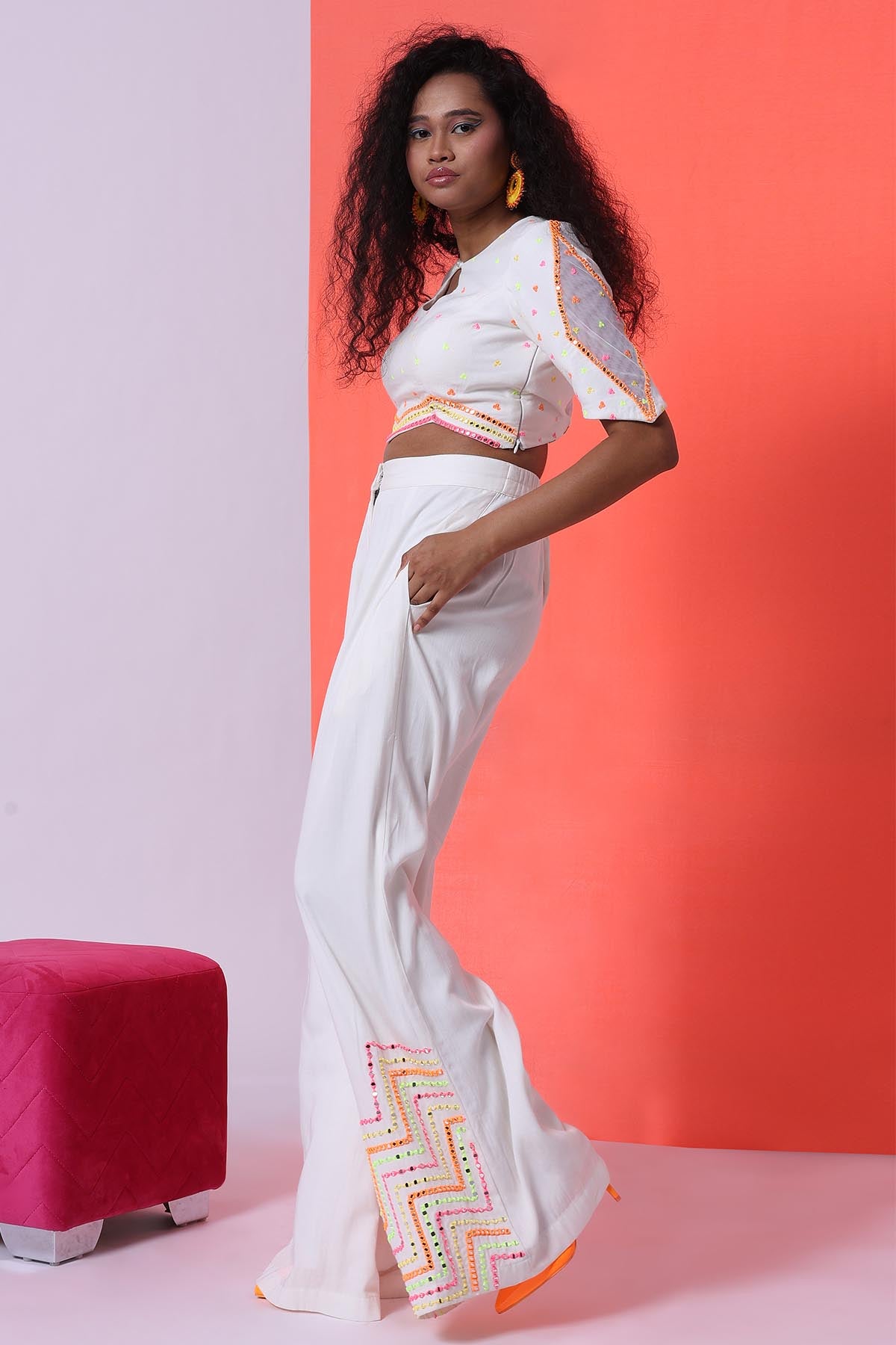 White Thread Work Co-ord Set