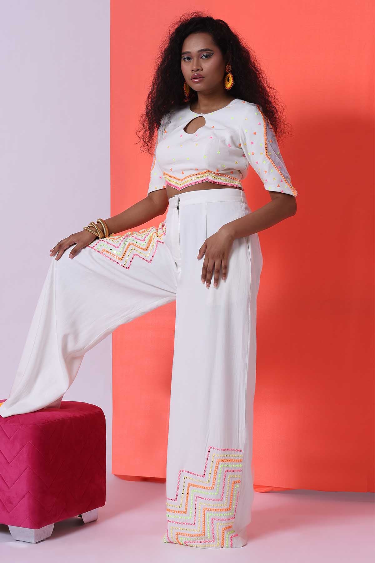 White Thread Work Co-ord Set