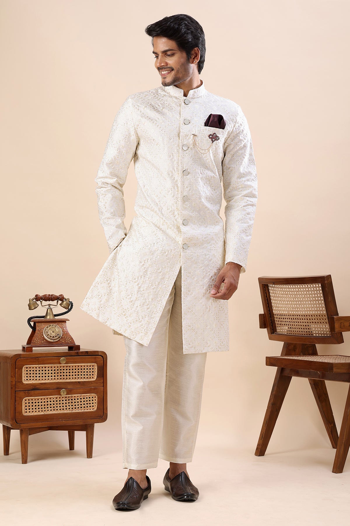 Buy White Thread Work Sherwani Set for men by Aastha Fashion online available at scrollnshops