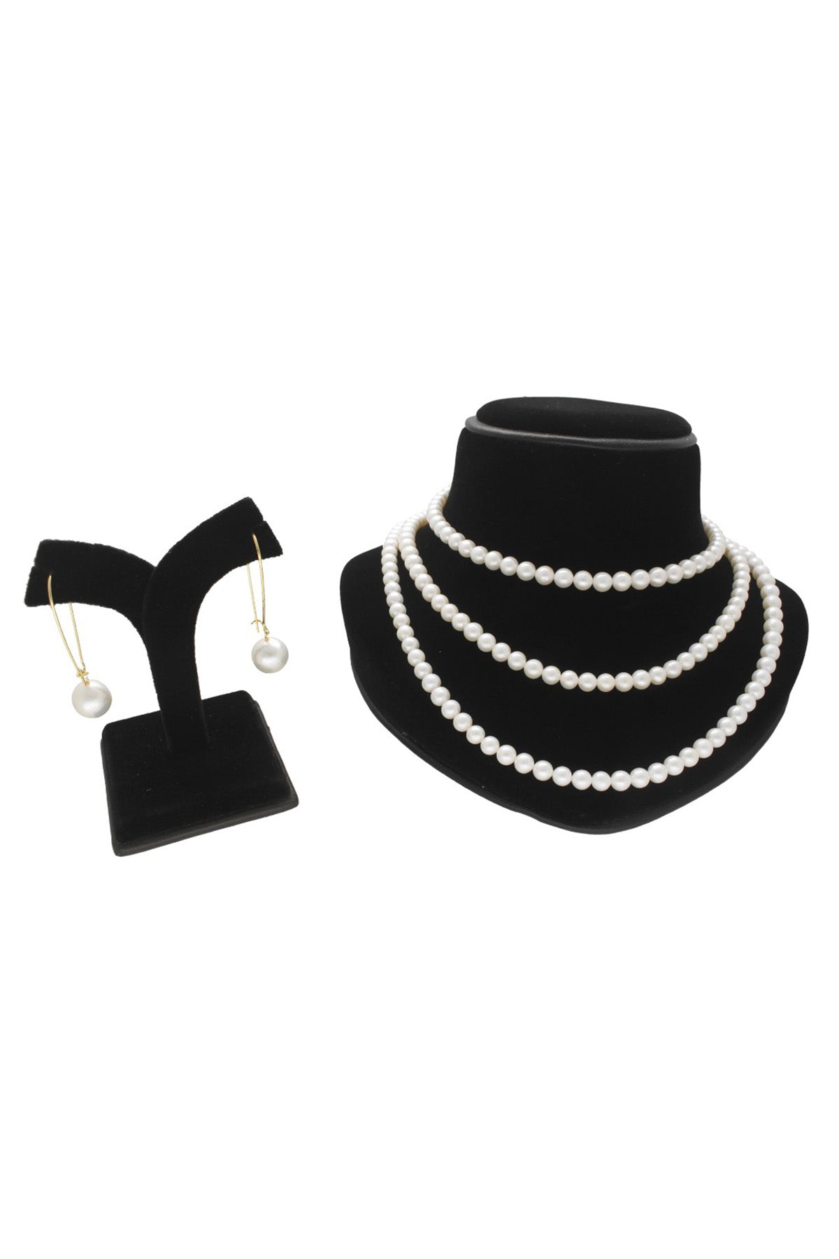 White Three Line Necklace Set