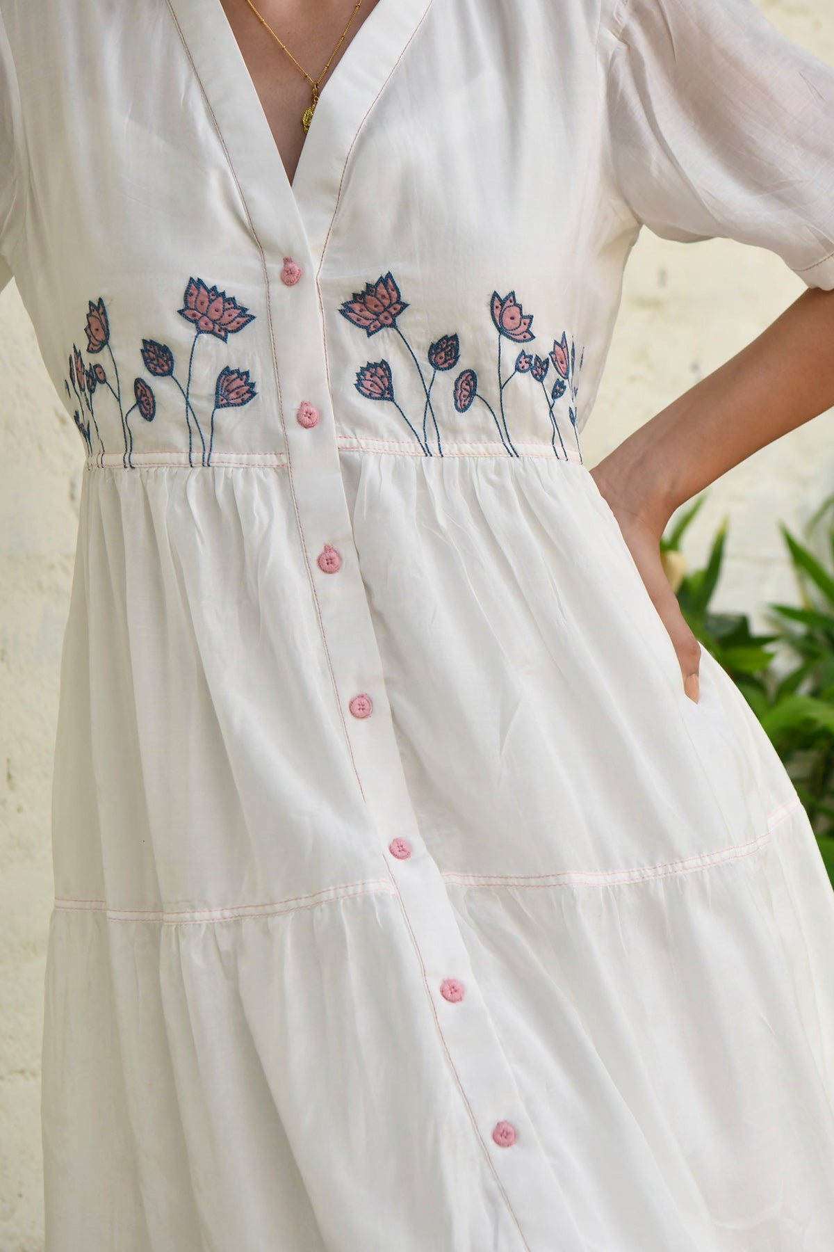 White Tiered Midi Shirt Dress