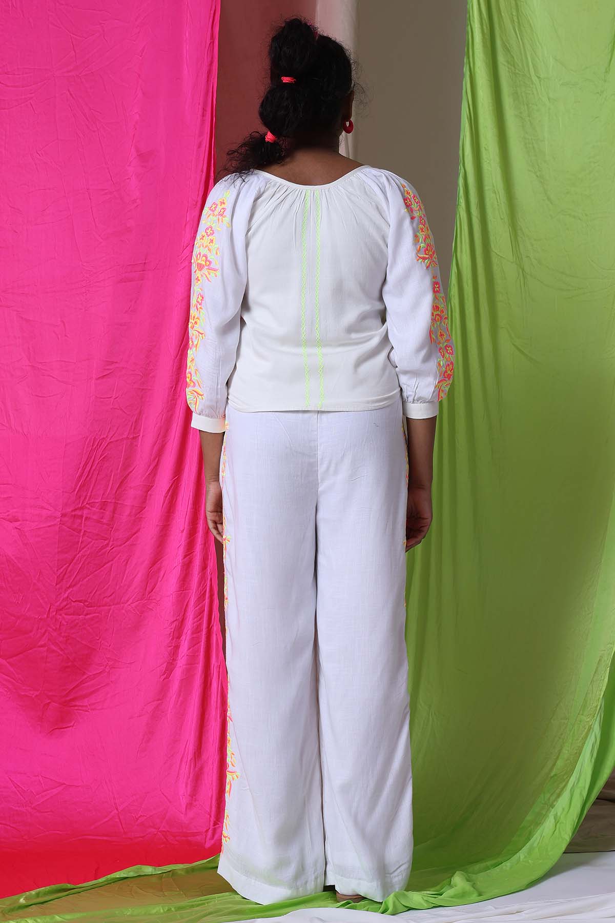 White Top & Embroidered Pants