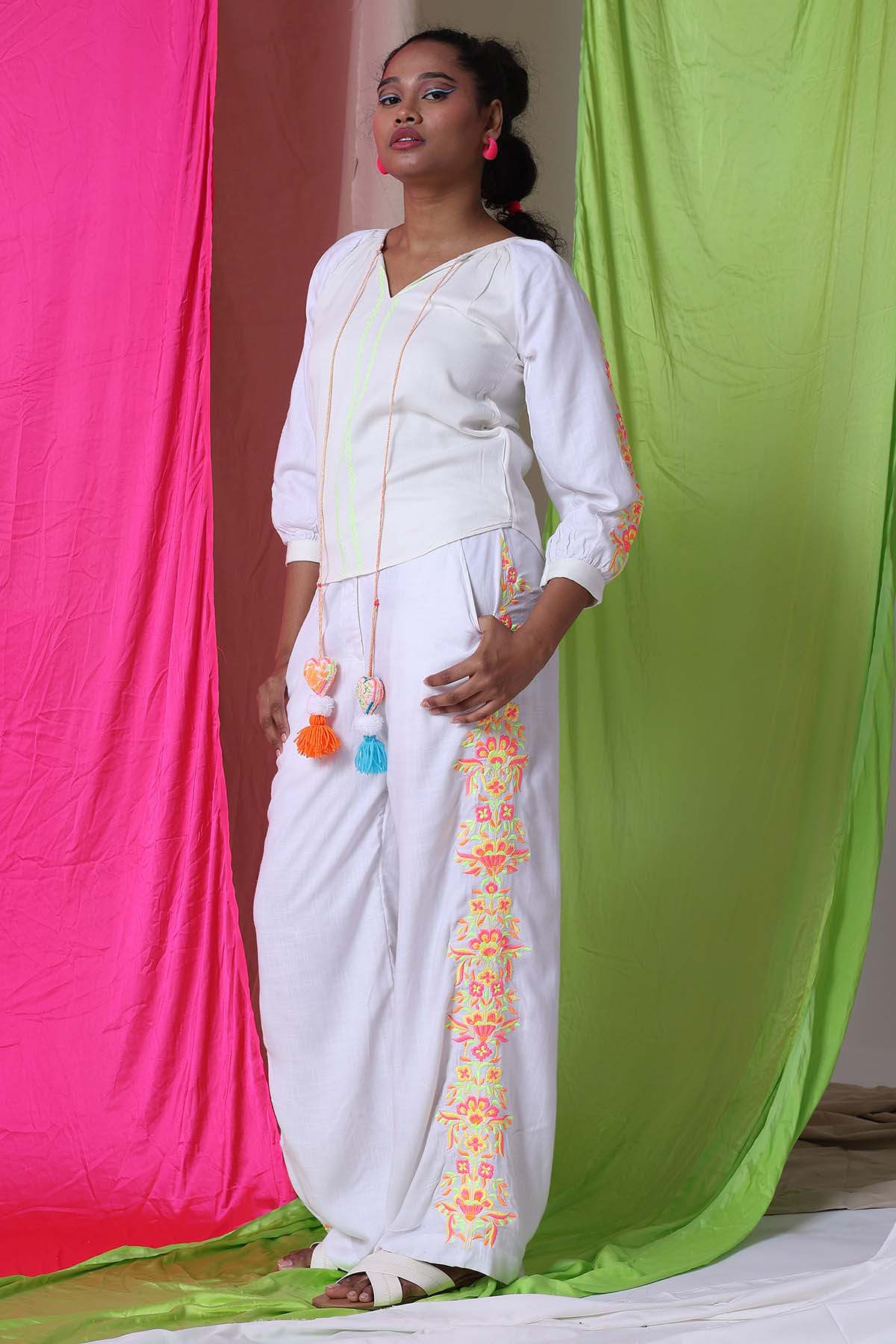 White Top & Embroidered Pants