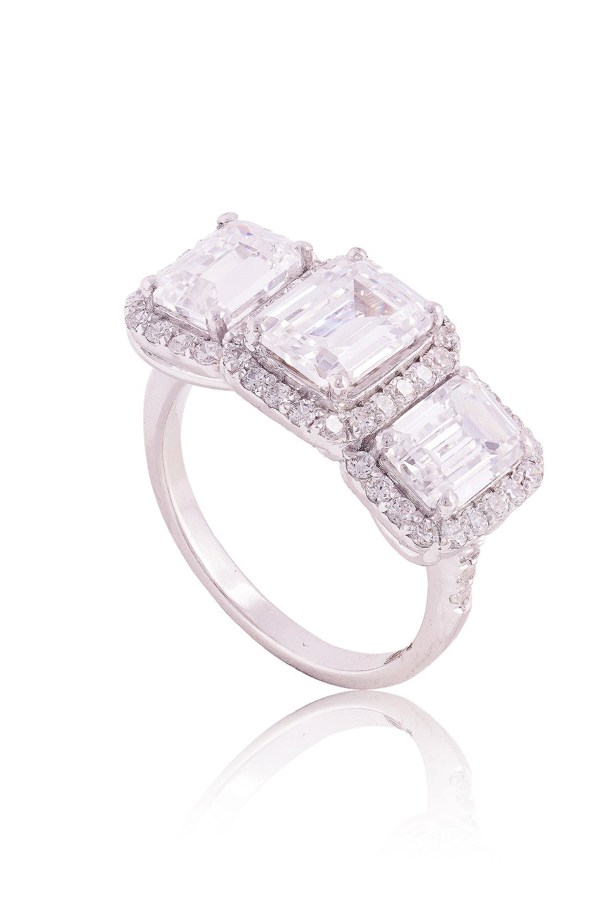 Buy White Trio Stone Emerald Ring by Prata for women online at ScrollnShops