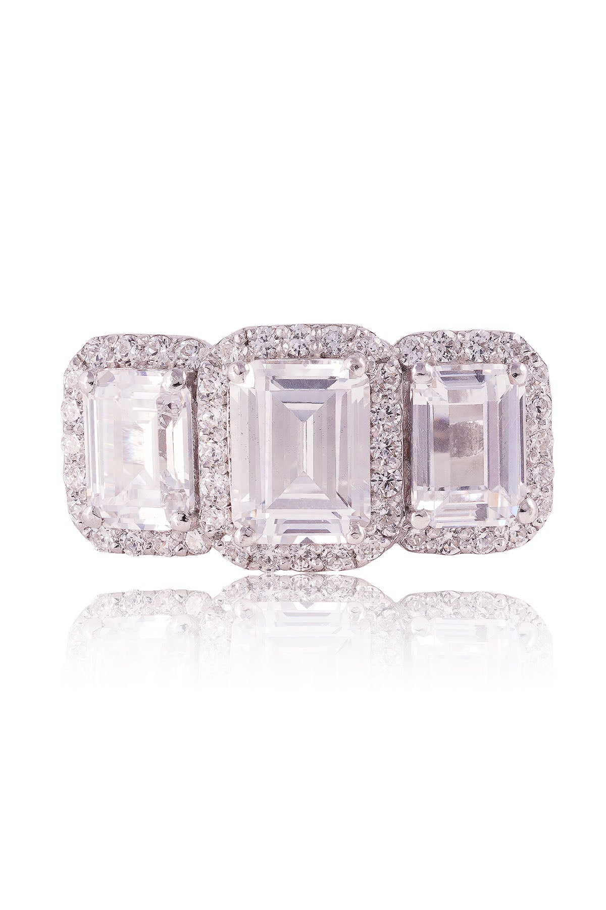 White Trio Stone Emerald Ring