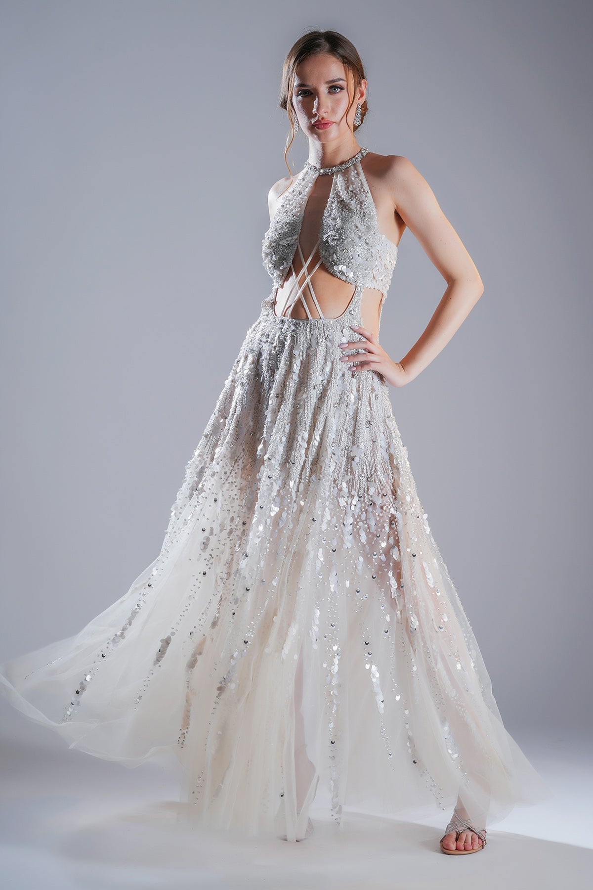 Buy White Tulle Embellished Gown by Smita Shrinivas for women online at ScrollnShops