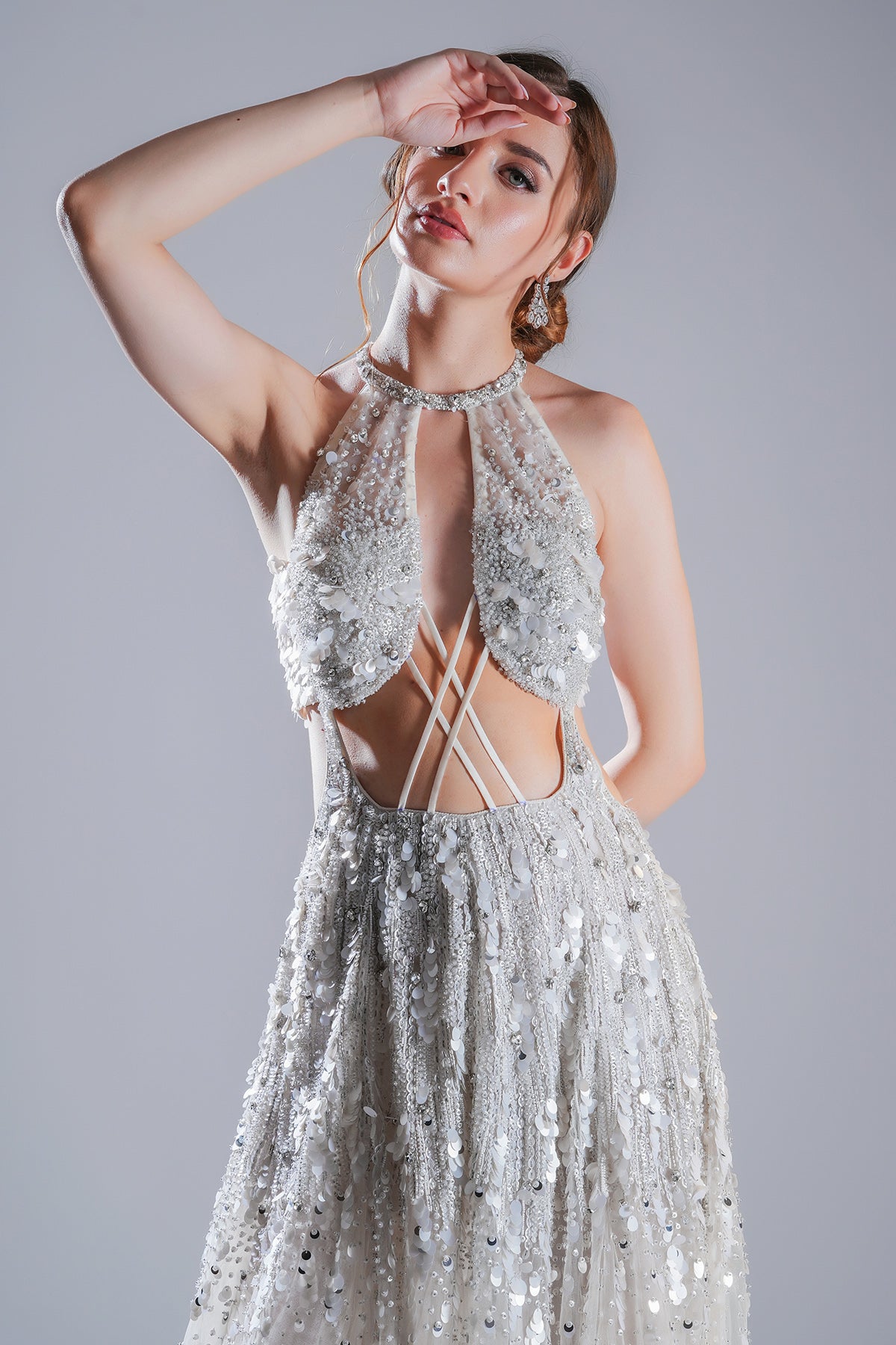 White Tulle Embellished Gown