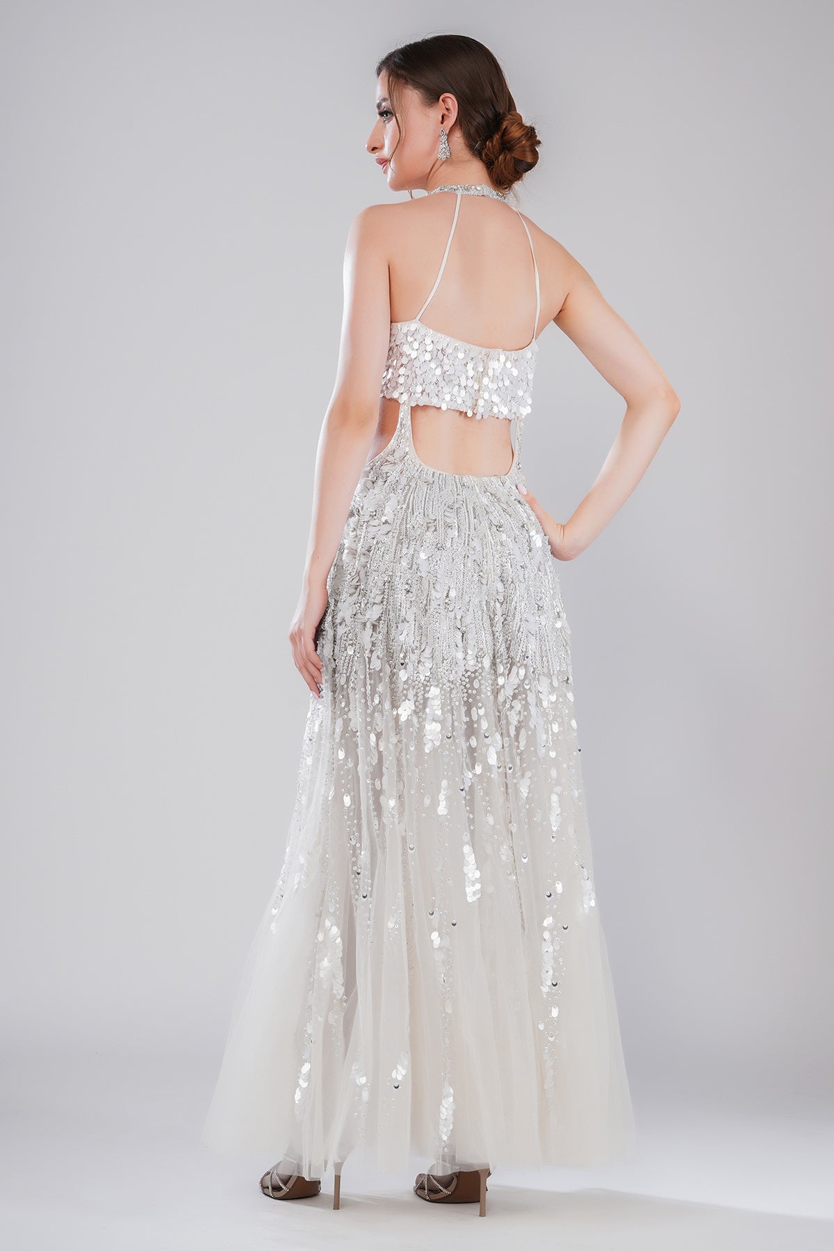 White Tulle Embellished Gown