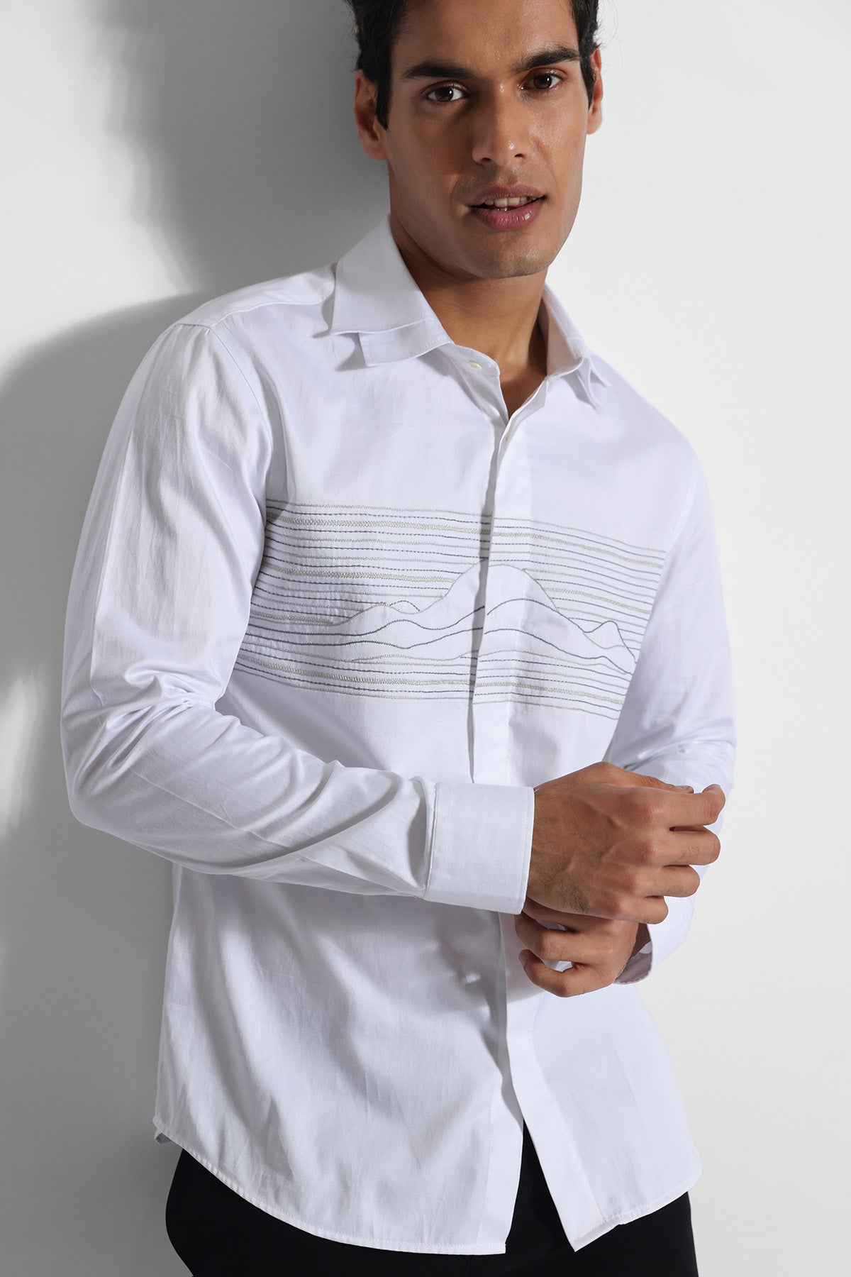 Buy White Turkish Thread Work Shirt for men by Paarsh Atelier online available at scrollnshops