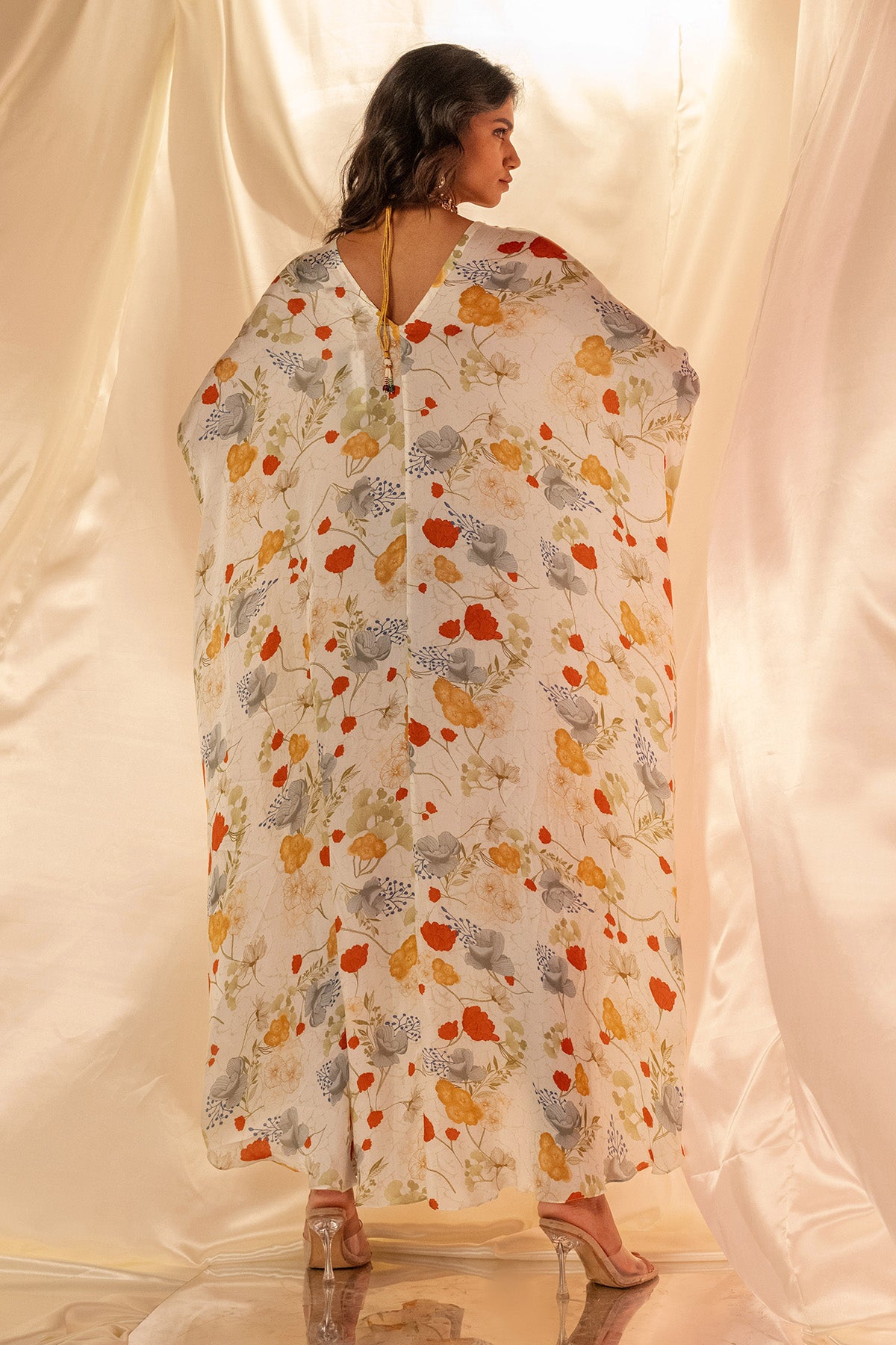 White V-Neck Embroidered Kaftan