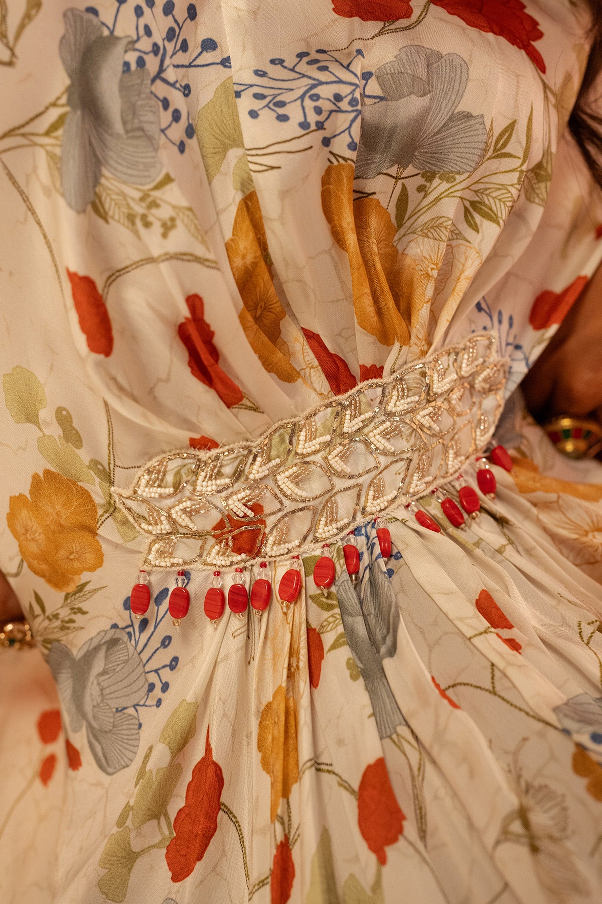 White V-Neck Embroidered Kaftan