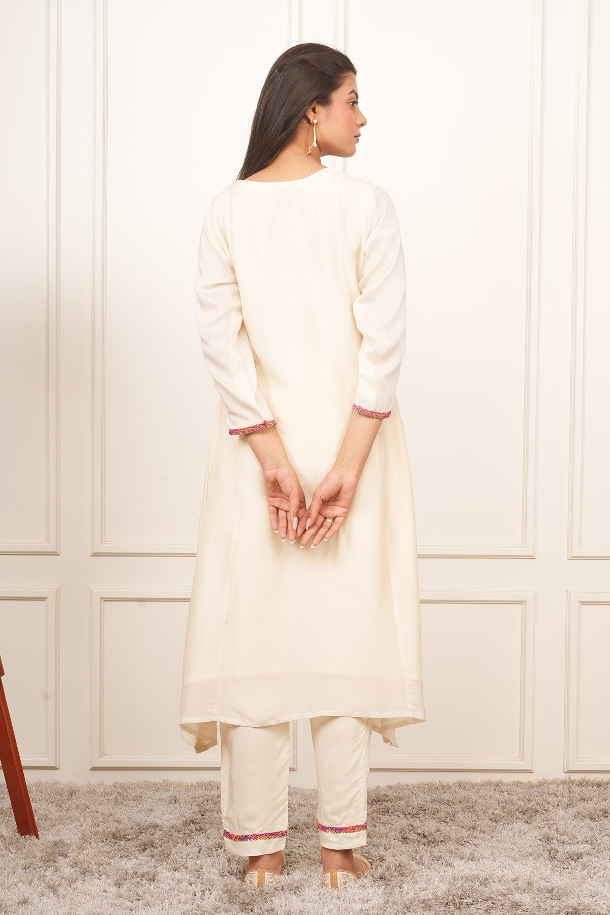 White V-Neck Flared Kurta Set