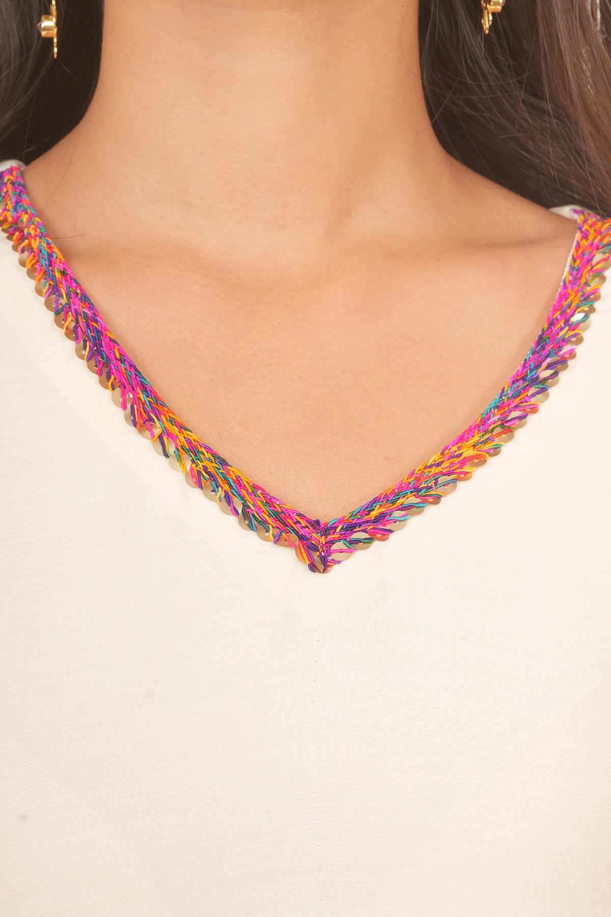 White V-Neck Flared Kurta Set