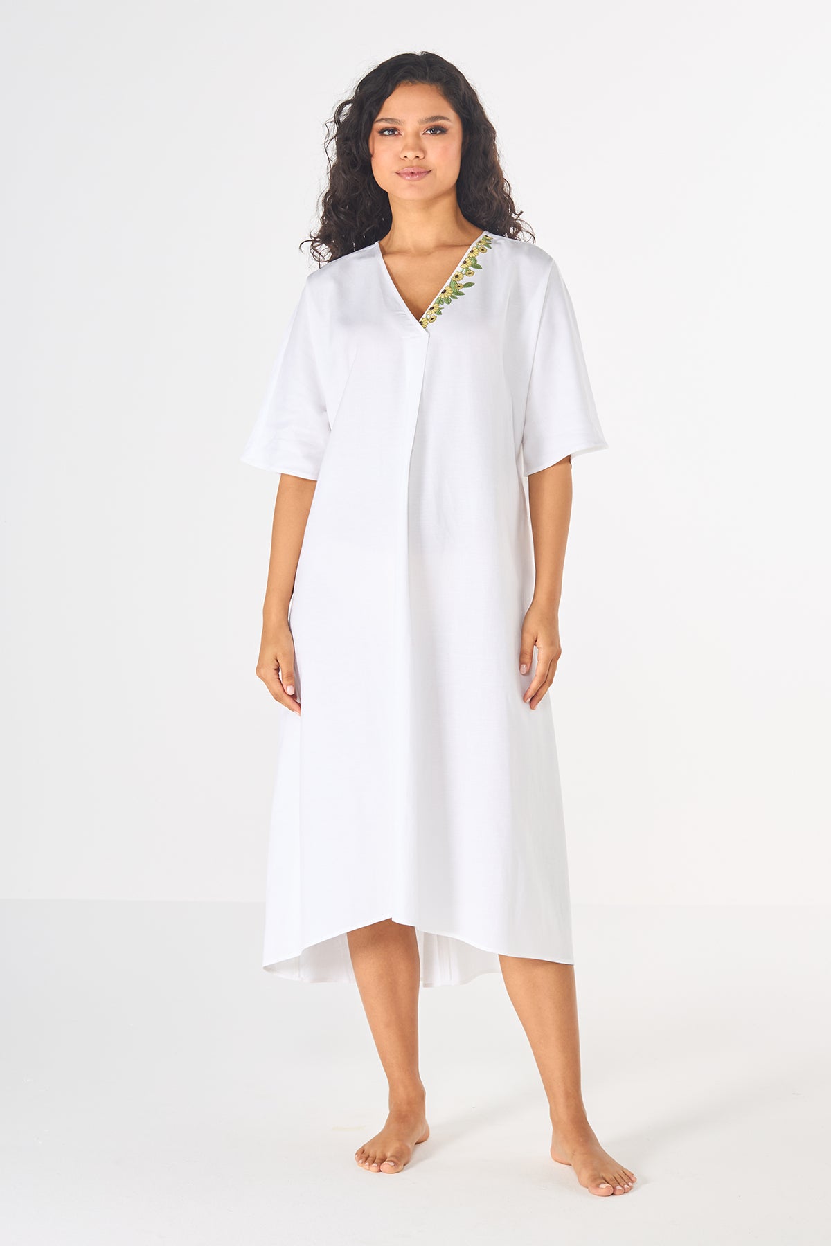 White V-Neck Oversized Dress