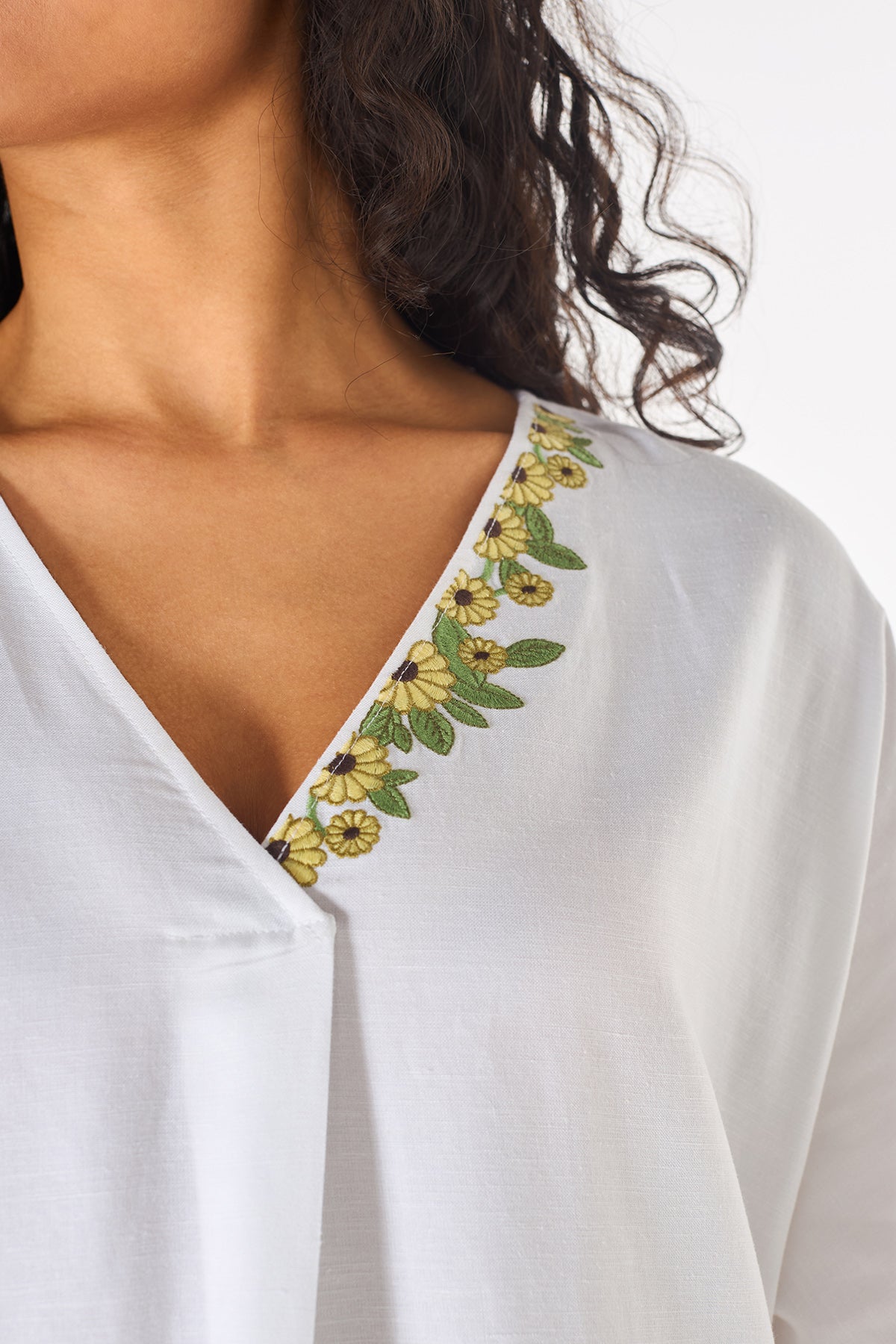 White V-Neck Oversized Dress