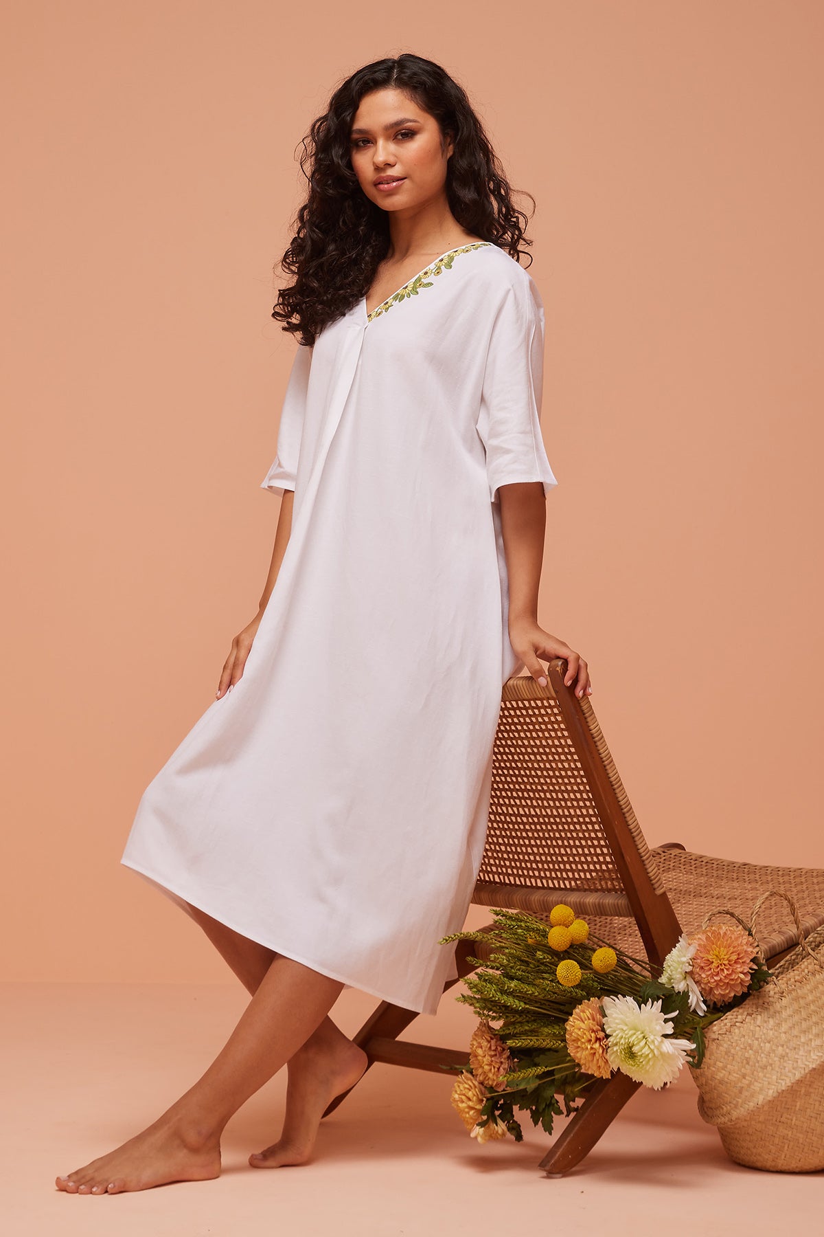 White V-Neck Oversized Dress
