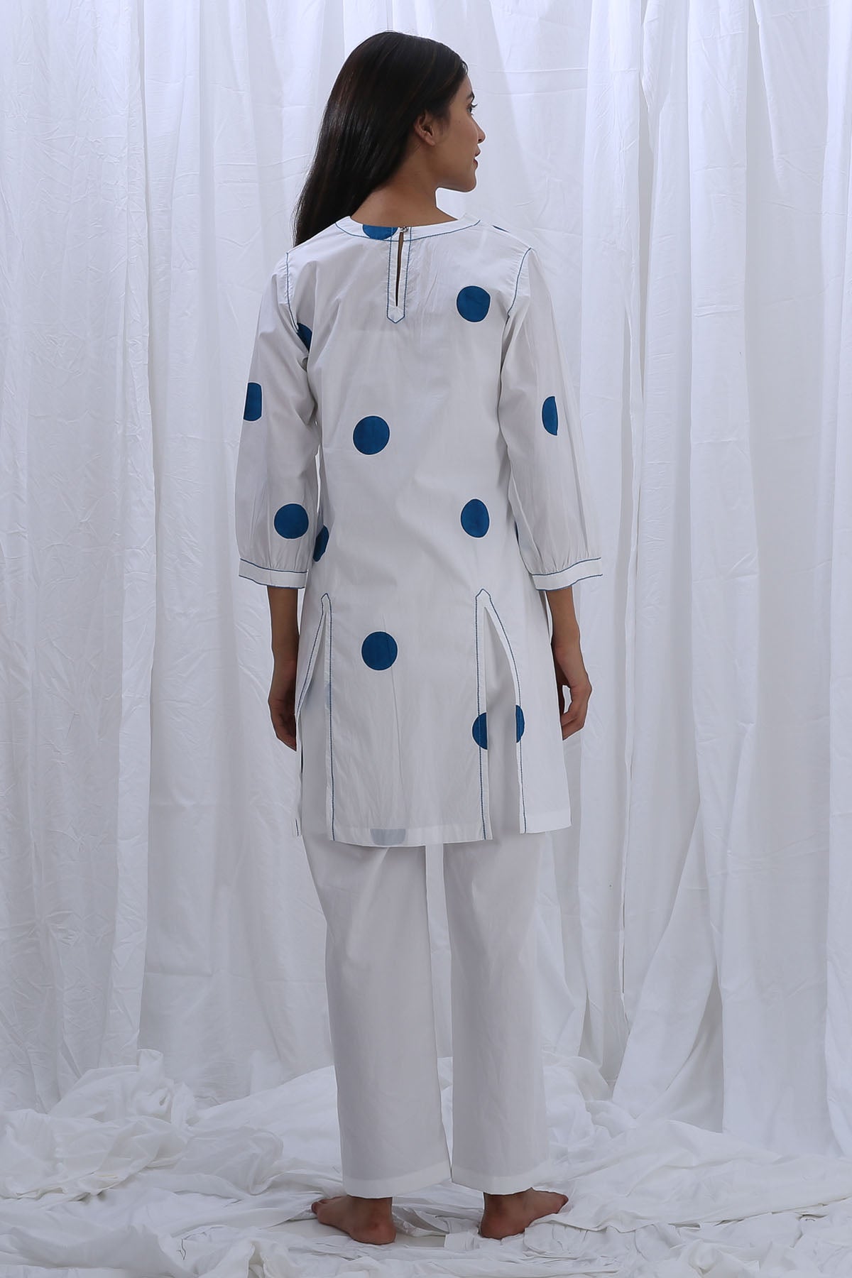 White V-Neck Print Top & Pants