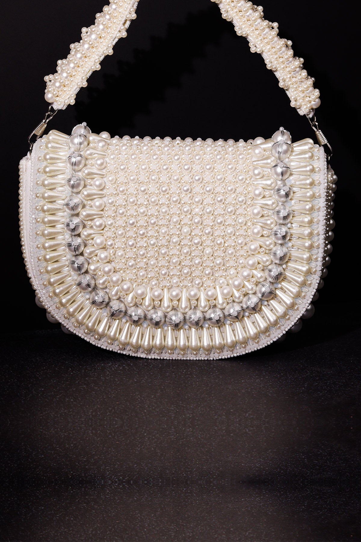 White Velvet Pearl Work Clutch