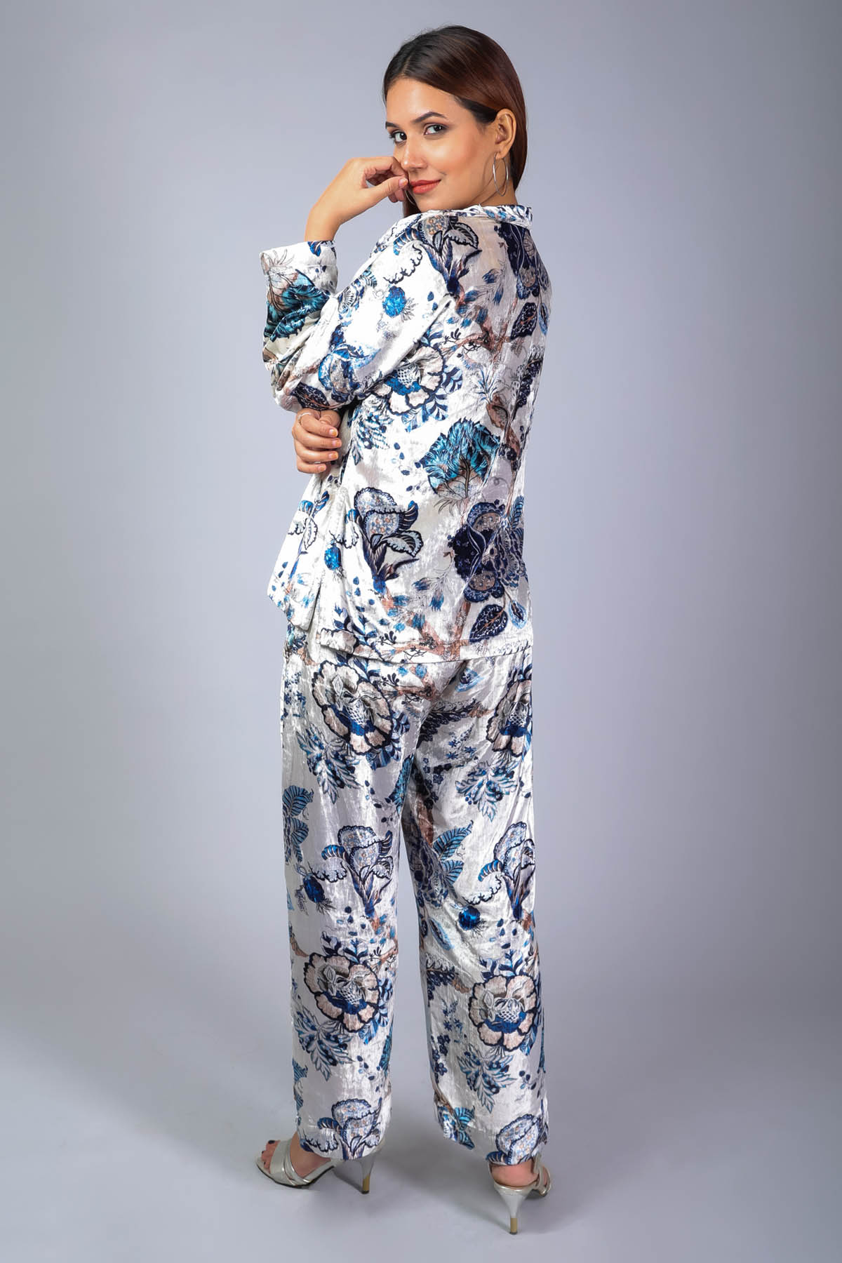 White Velvet Print Co-ord Set