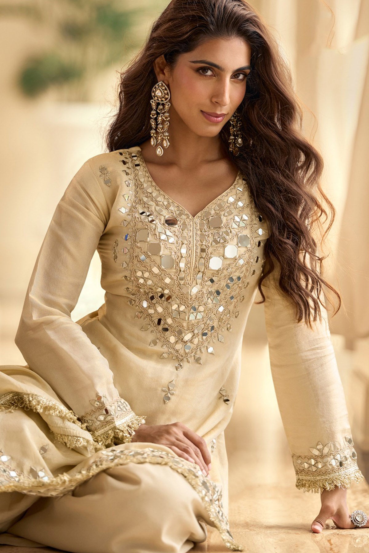 White Vichitra Silk Kurta Set