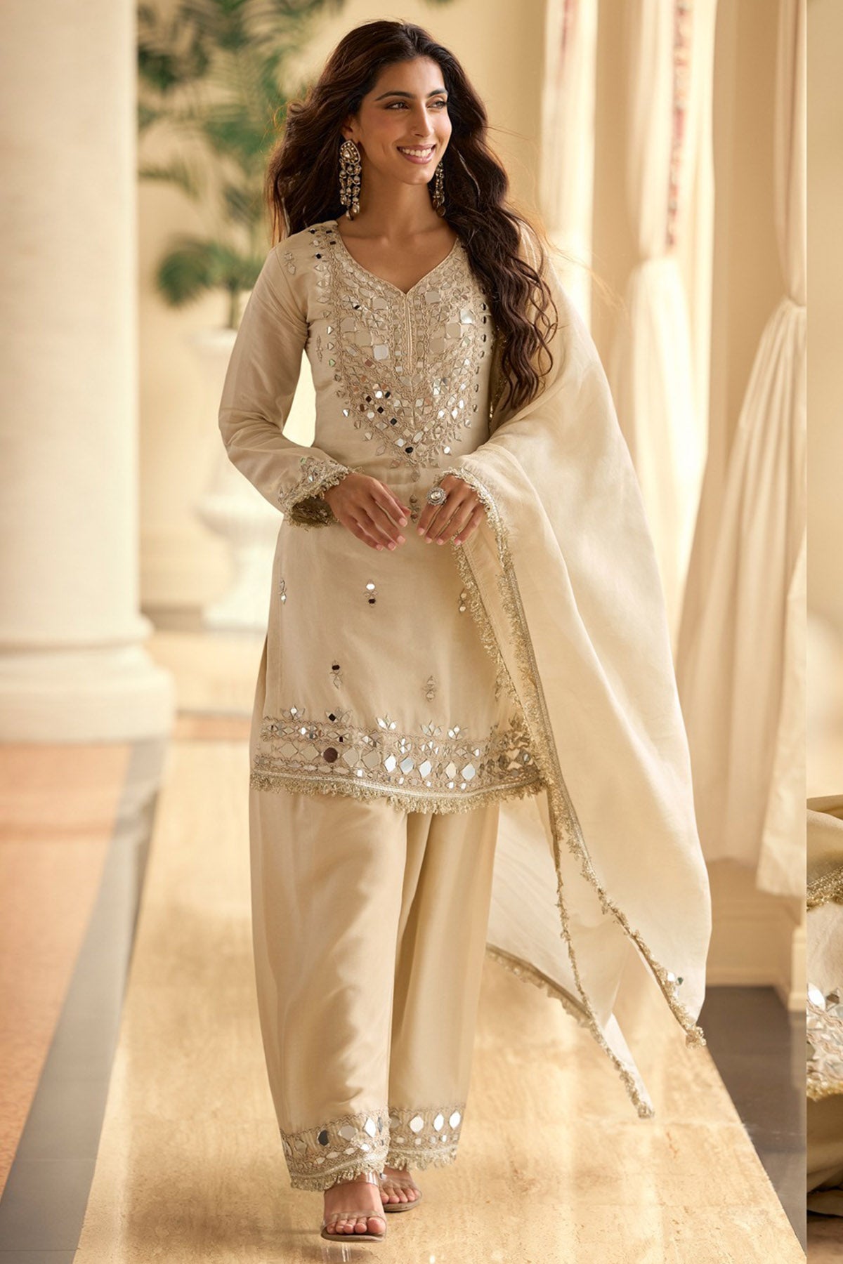 White Vichitra Silk Kurta Set