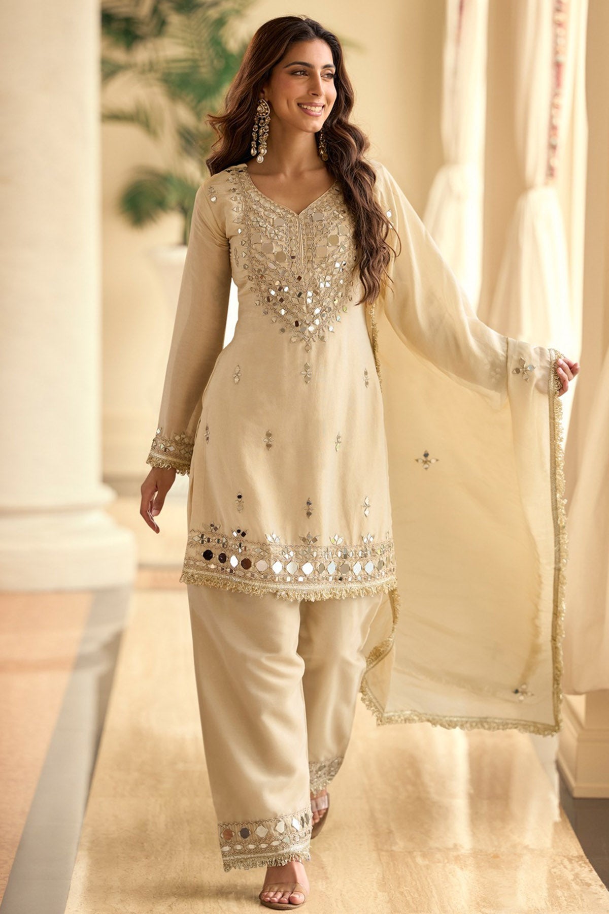 Buy White Vichitra Silk Kurta Set for women by Aastha Fashion online available at scrollnshops