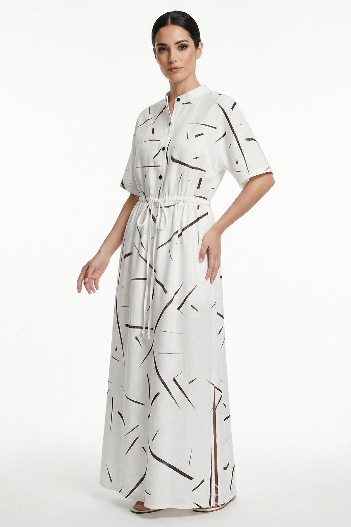 White Viscose Blend Maxi Dress