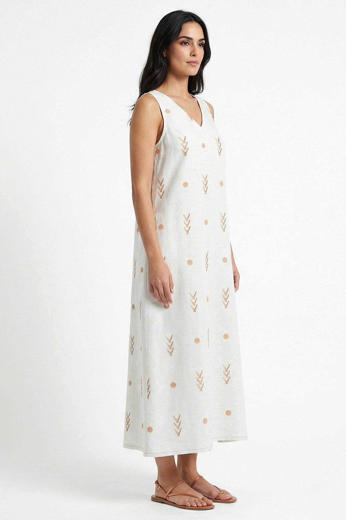 White Viscose Fluid Midi Dress