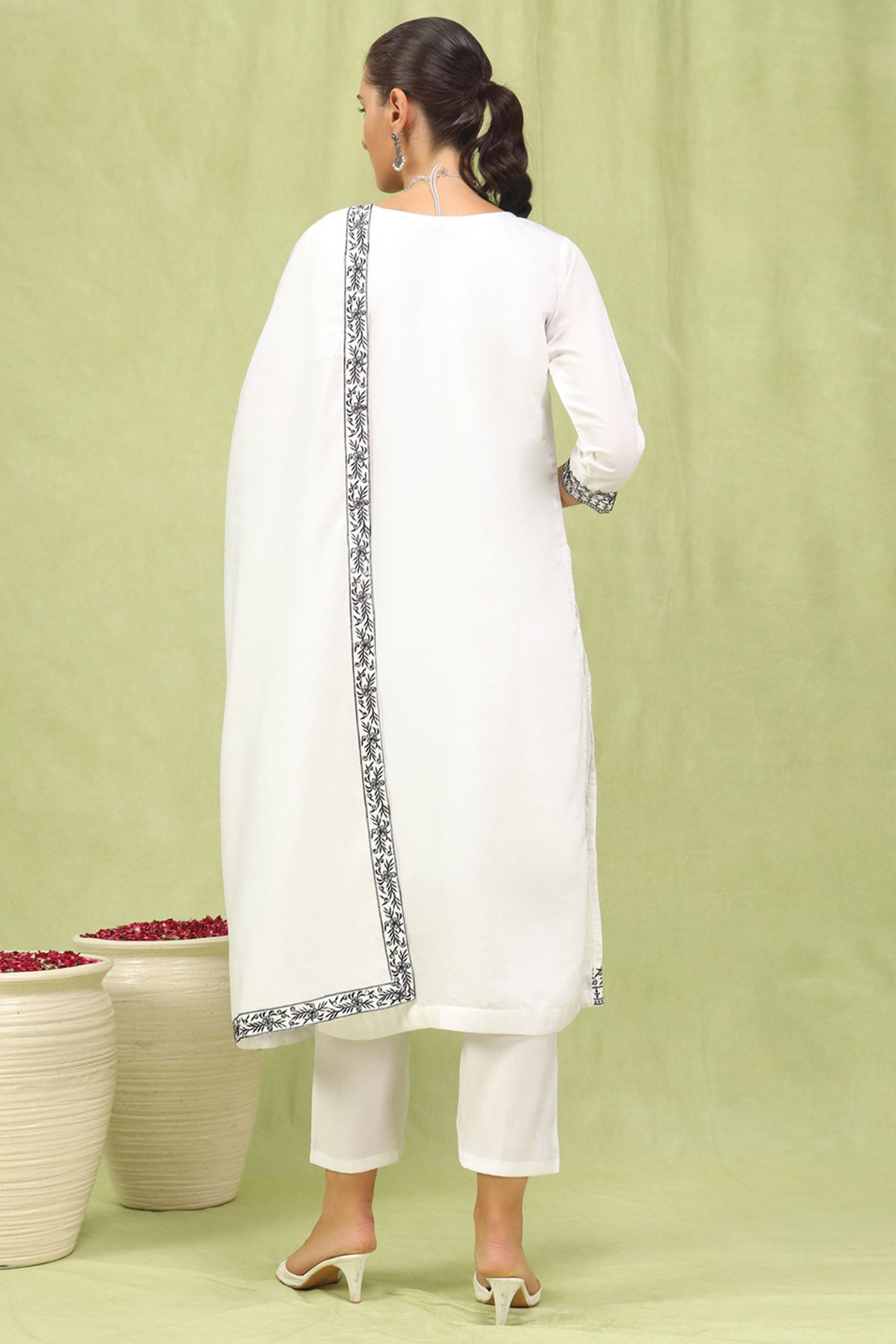 White Viscose Roman Kurta Set