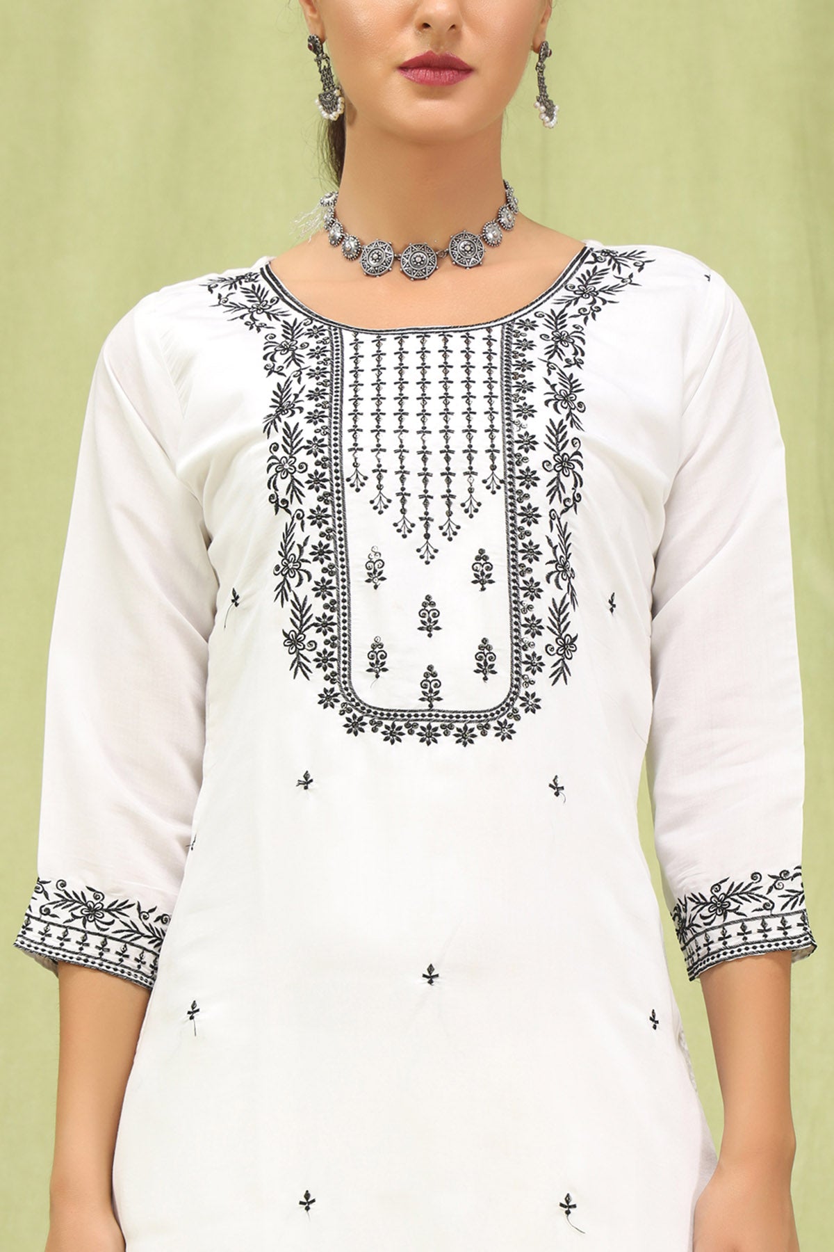 White Viscose Roman Kurta Set