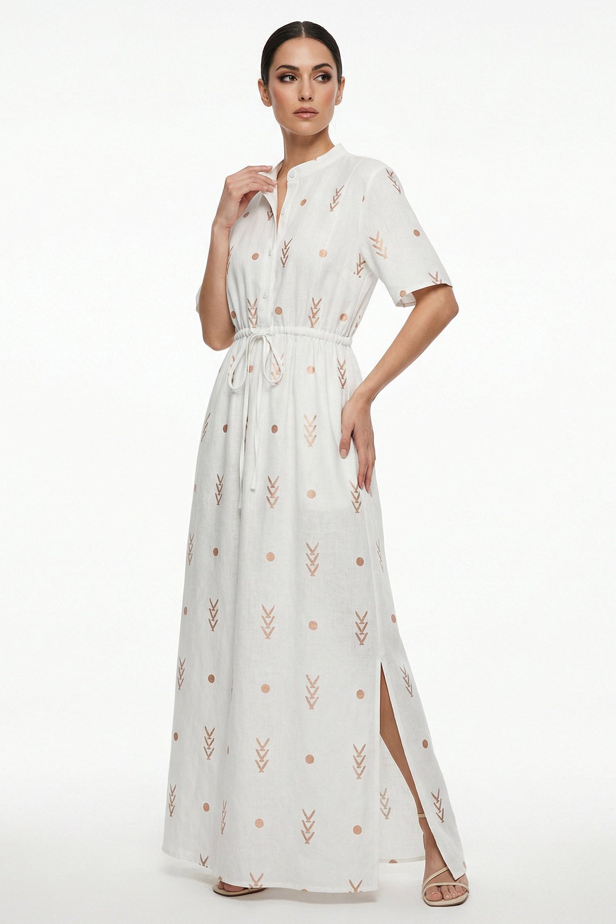 White Viscose Waistband Dress