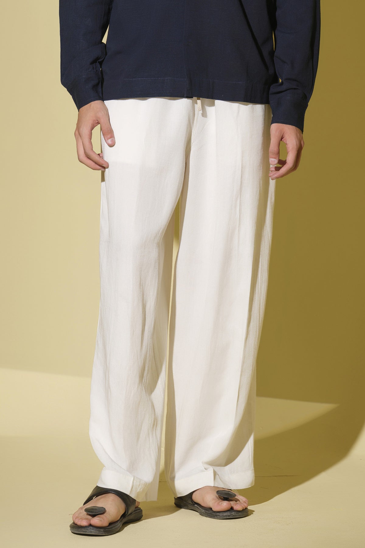 Buy White Wide Leg Relaxed-Fit Pants by Vasudhaa Vastrram for men online at ScrollnShops