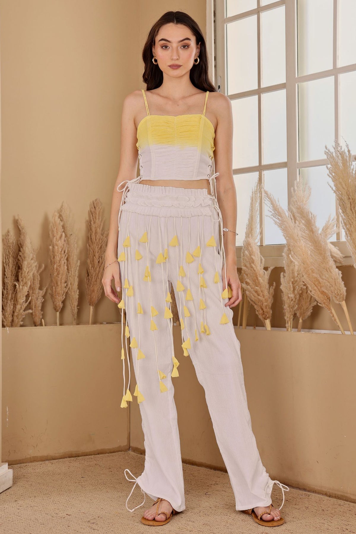 Buy White Yellow Crushed Co-ord Set for women by seoraa online available at scrollnshops