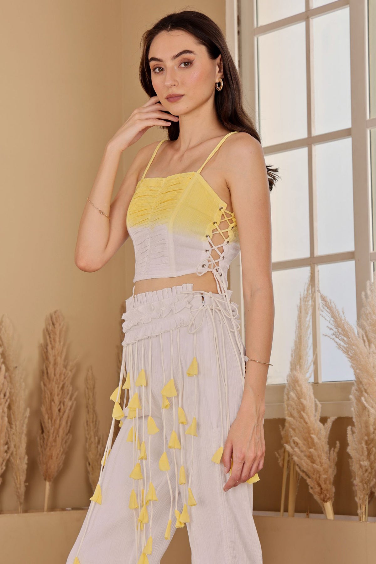 White Yellow Crushed Co-ord Set