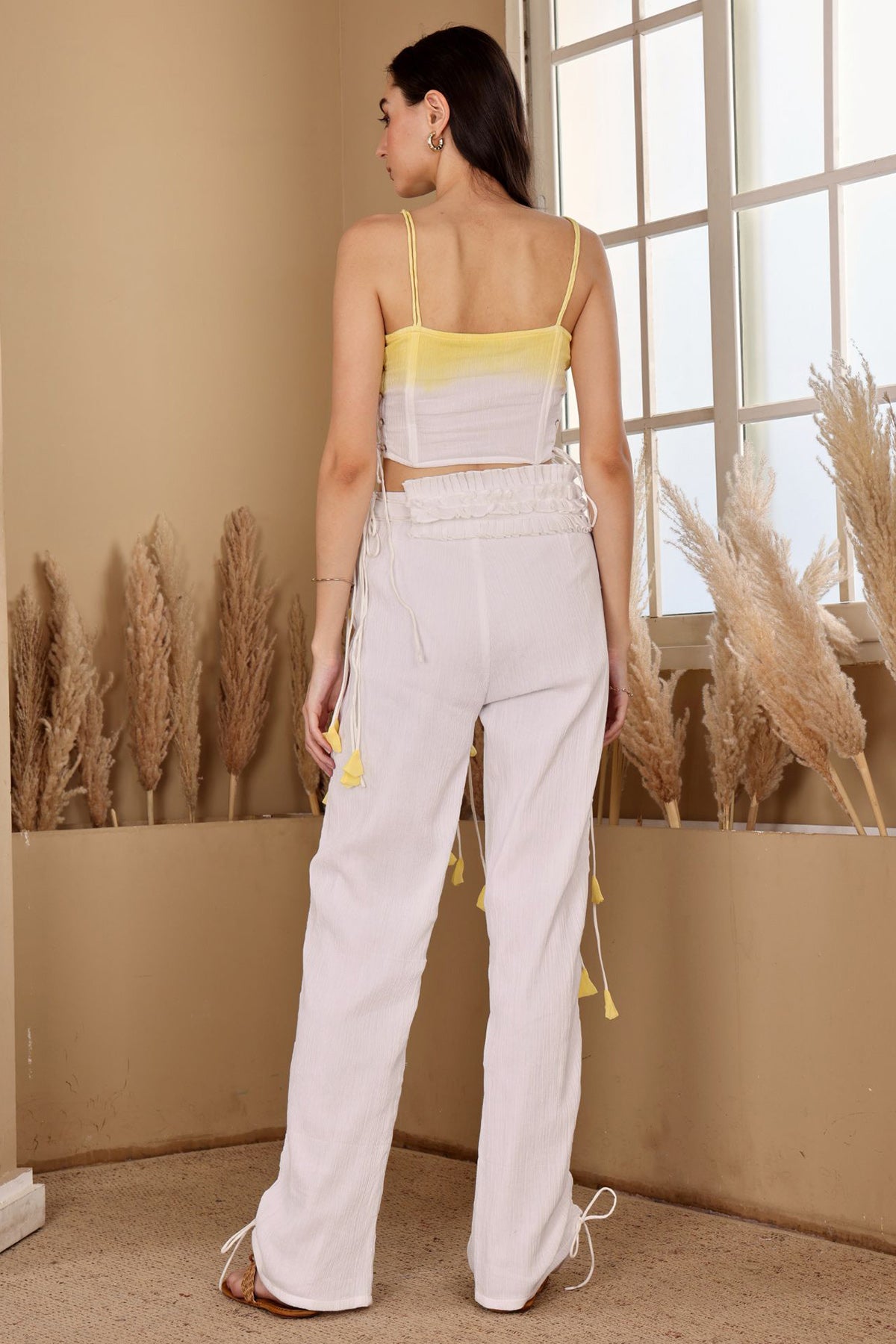 White Yellow Crushed Co-ord Set