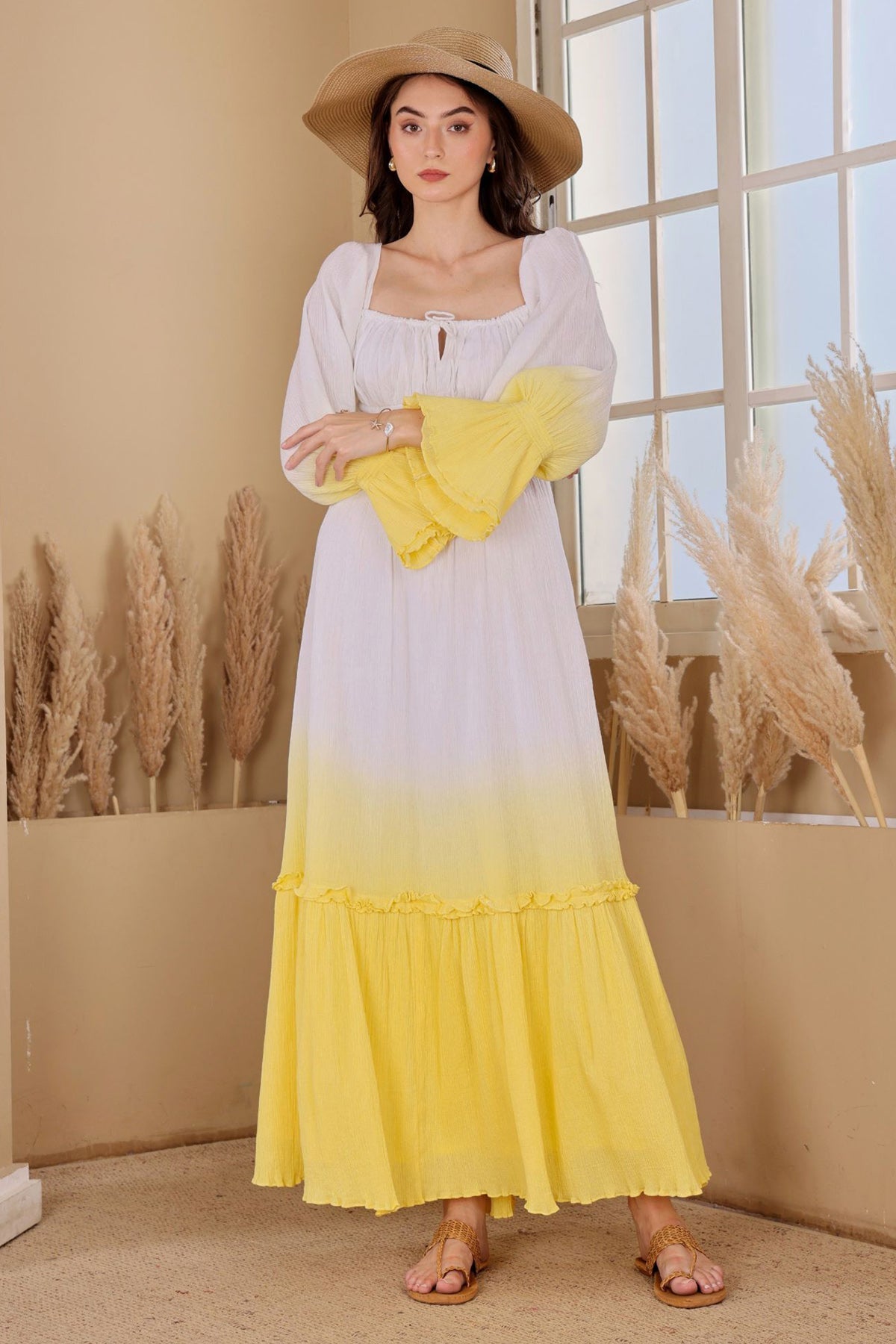 Buy White Yellow Lace Detail Dress for women by seoraa online available at scrollnshops