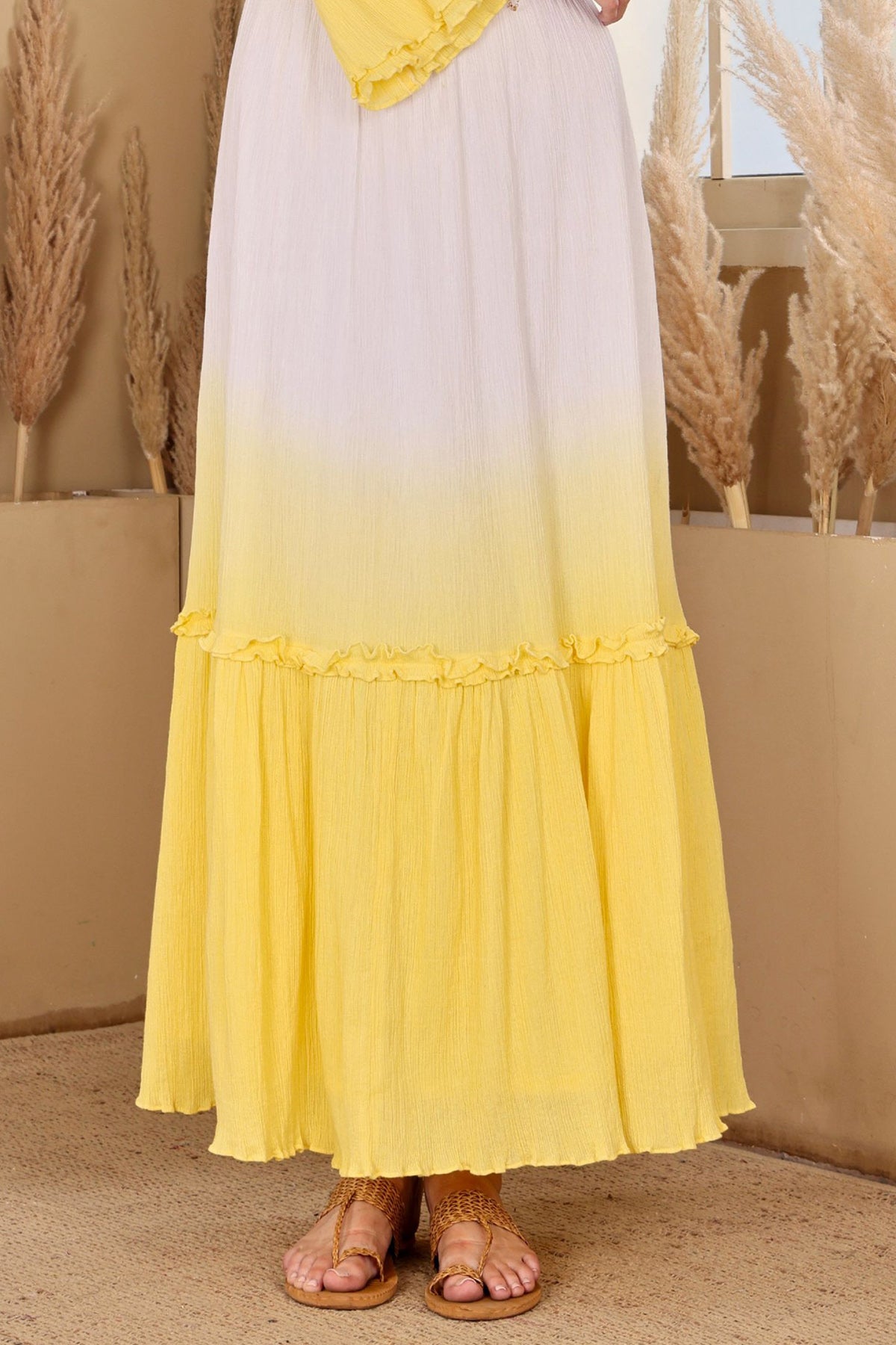 White Yellow Lace Detail Dress