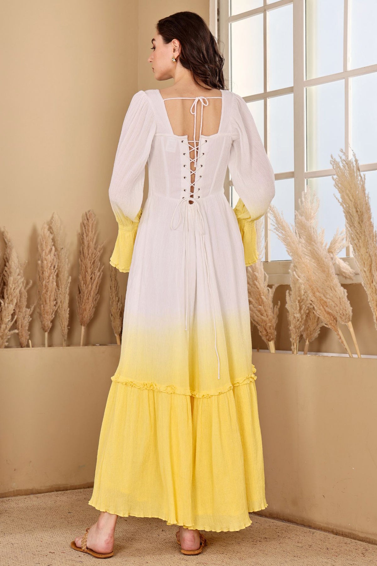 White Yellow Lace Detail Dress