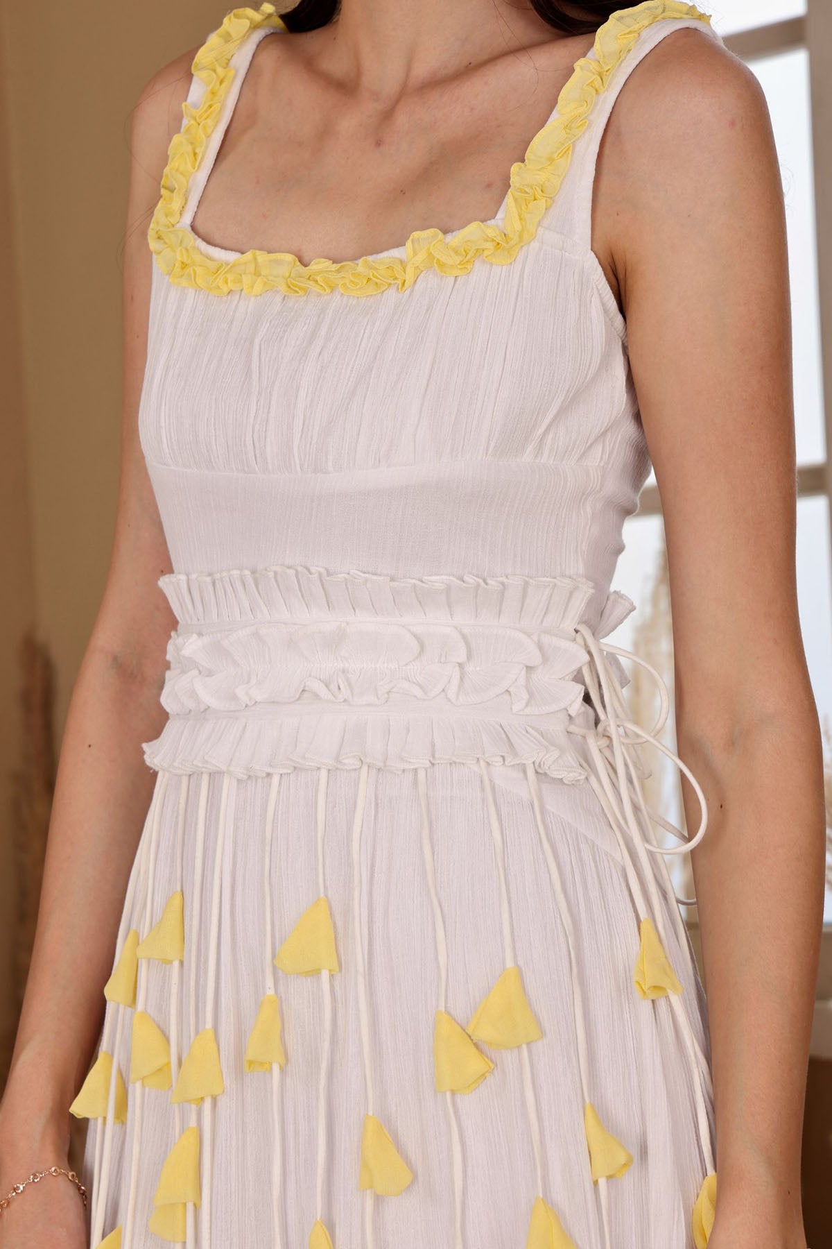 White Yellow Layered Maxi Dress